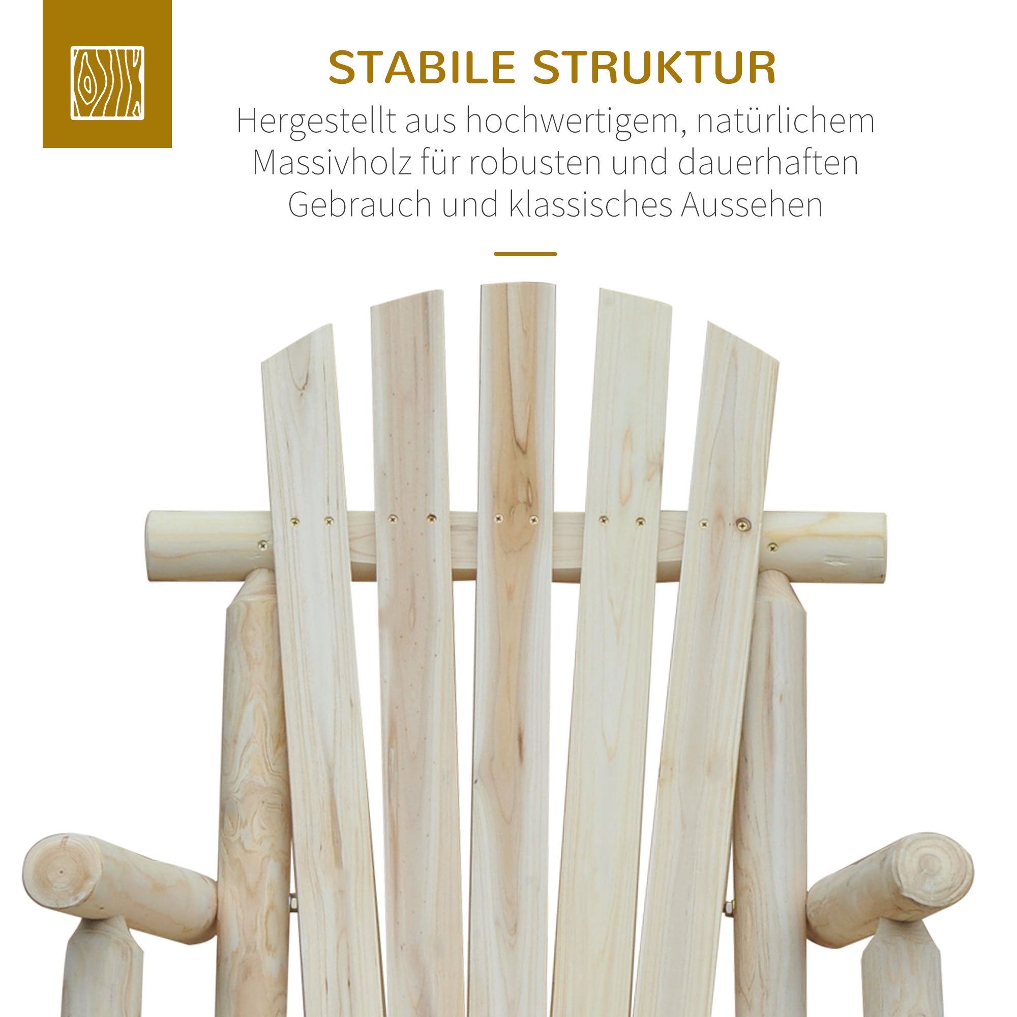 Outsunny Schaukelstuhl aus Holz Schaukelsessel mit hoher Rückenlehne wetterfest Gartenstuhl bis 113kg belastbar Relaxstuhl für Wohnzimmer Garten, Rasen, Balkon Natur