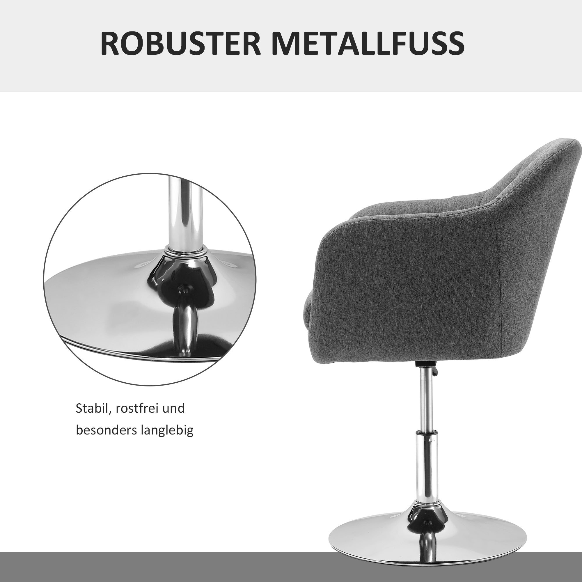 HOMCOM Drehstuhl, höhenverstellbarer Bürostuhl, leinenartiges Polyester, Metall, 60 x 60 x 79-91 cm, Dunkelgrau