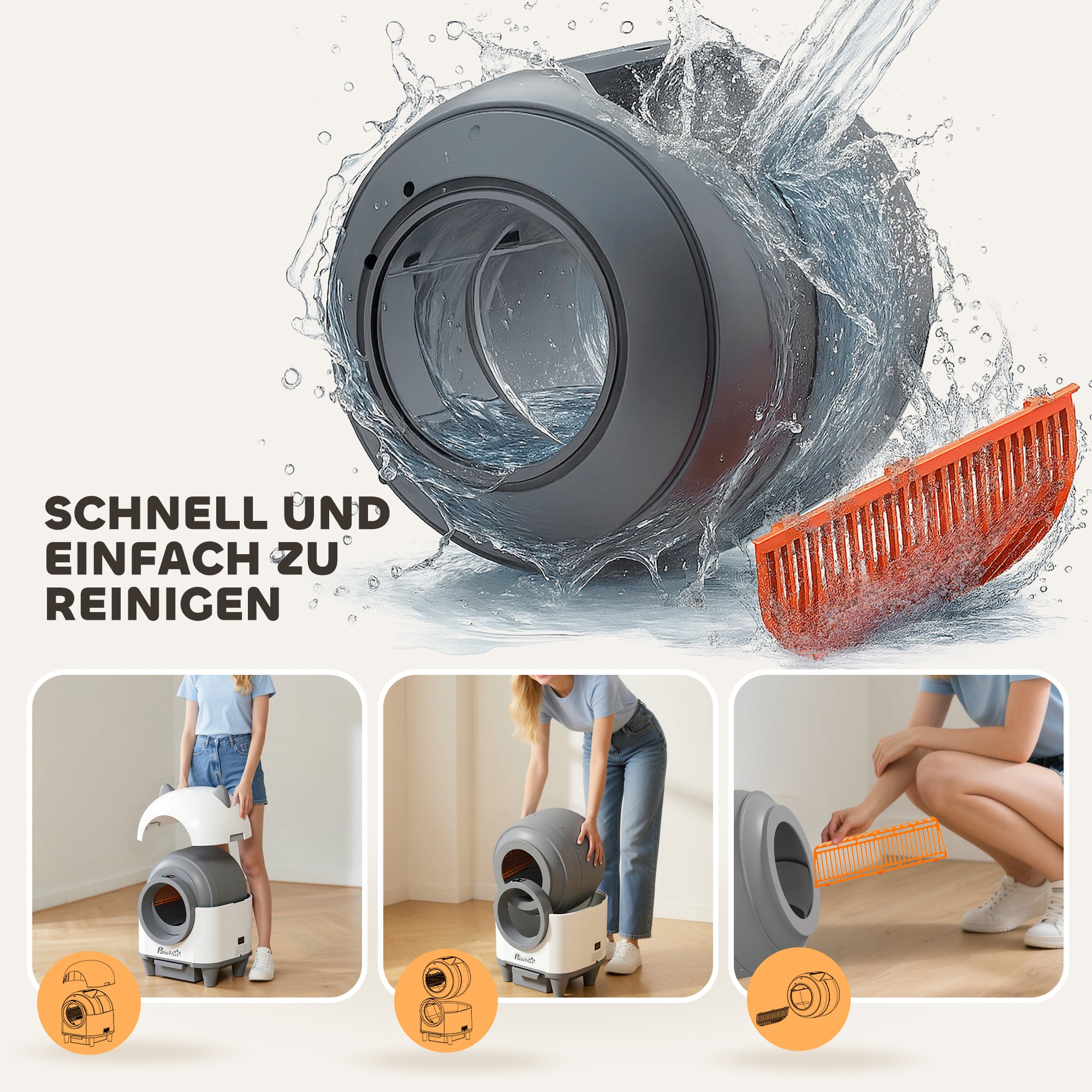 PawHut Selbstreinigende Katzentoilette mit App-Steuerung 80 L Geruchsbeseitigung für Mehrere Katzen