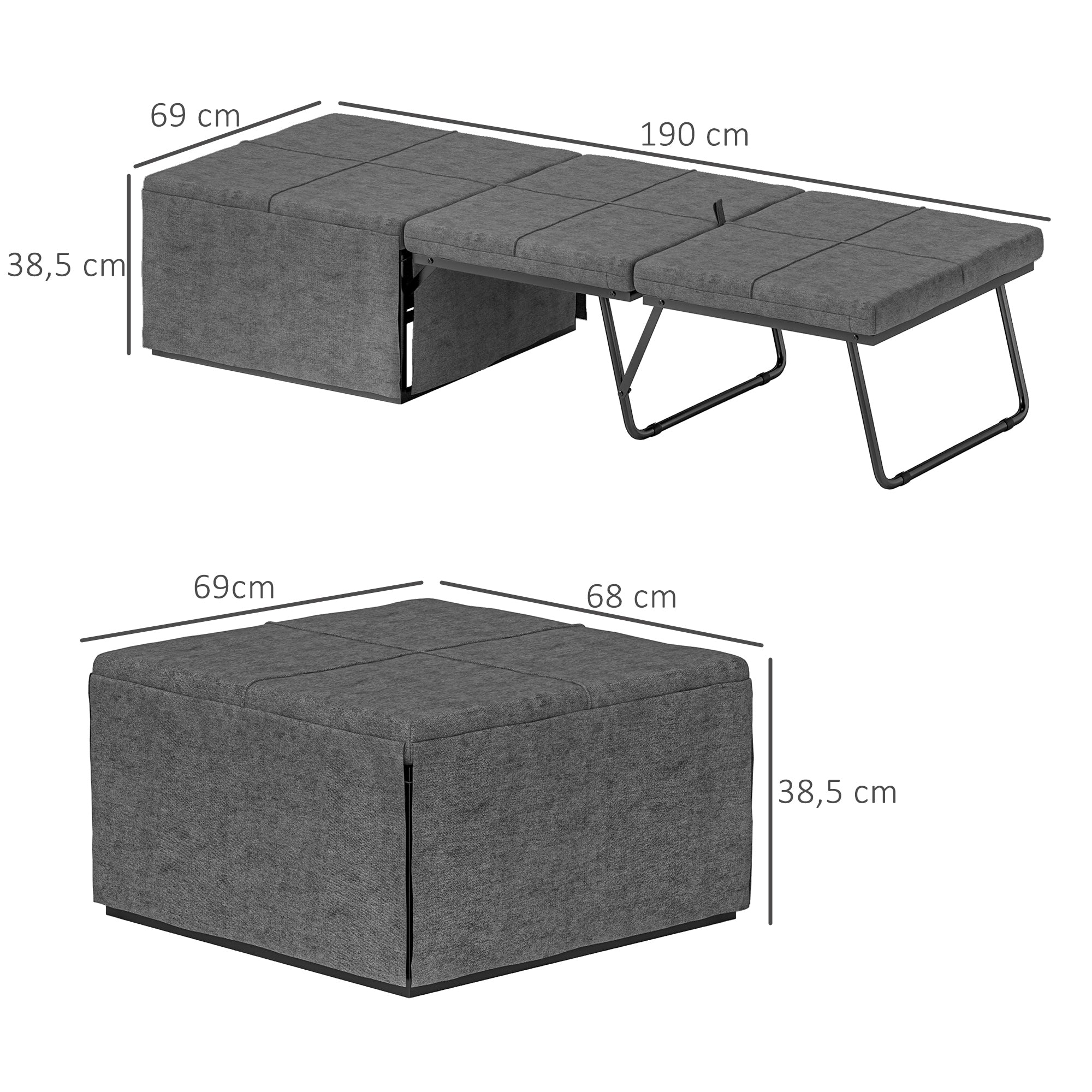 HOMCOM Klappbett, mit Matratze und Schutzabdeckung, 190 x 69 x 38,5 cm, Grau