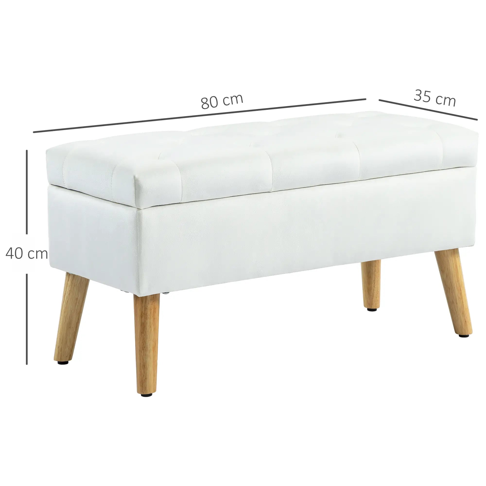 HOMCOM Polsterbank mit Stauraum, Stoffbezug in Samtoptik, Holzbeine, für Wohnzimmer, Schlafzimmer, Flur, 80 x 35 x 40 cm, Weiß
