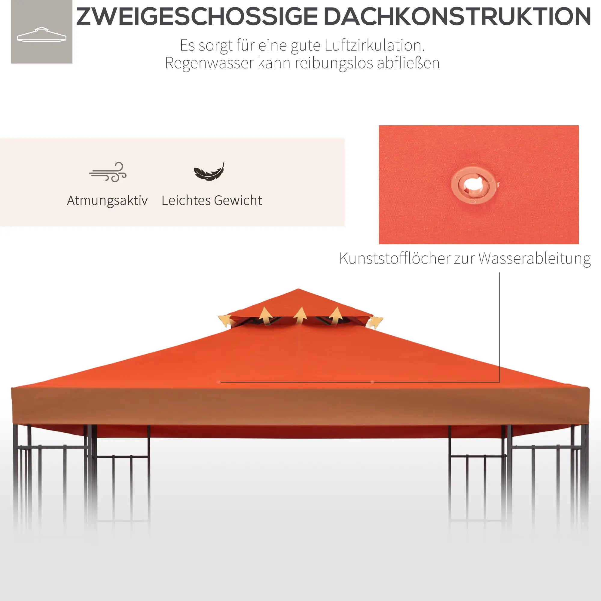 Outsunny Ersatzdach für Pavillon 3x3m wasserabweisend Pavillondach für Metallpavillon Pavillon Ersatzdach Gartenpavillon Partyzelt Gartenzelt Polyester Rostrot