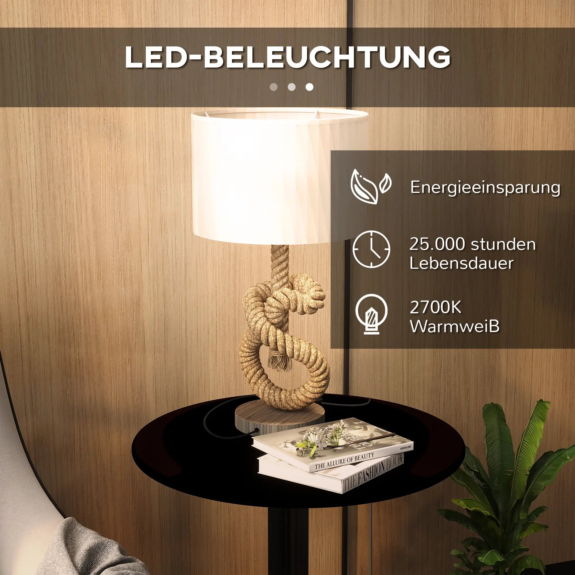 HOMCOM Tischleuchte USB-Ladefunktion LED maritimes Design