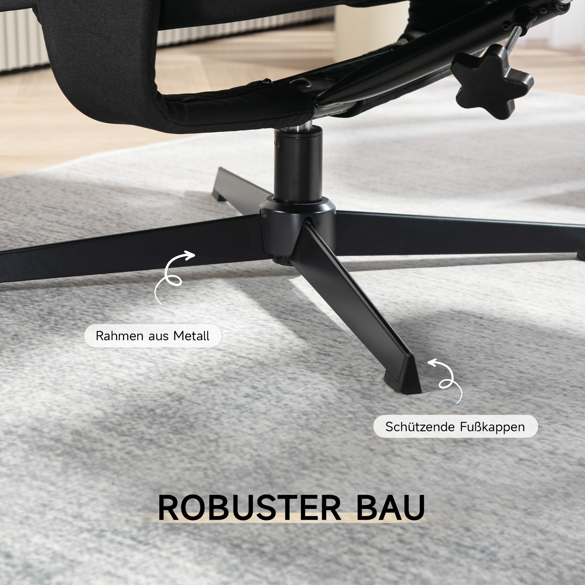 HOMCOM Liegesessel mit Hocker, drehbar, Wippfunktion, Samtoptik, bis 150 kg, Schwarz