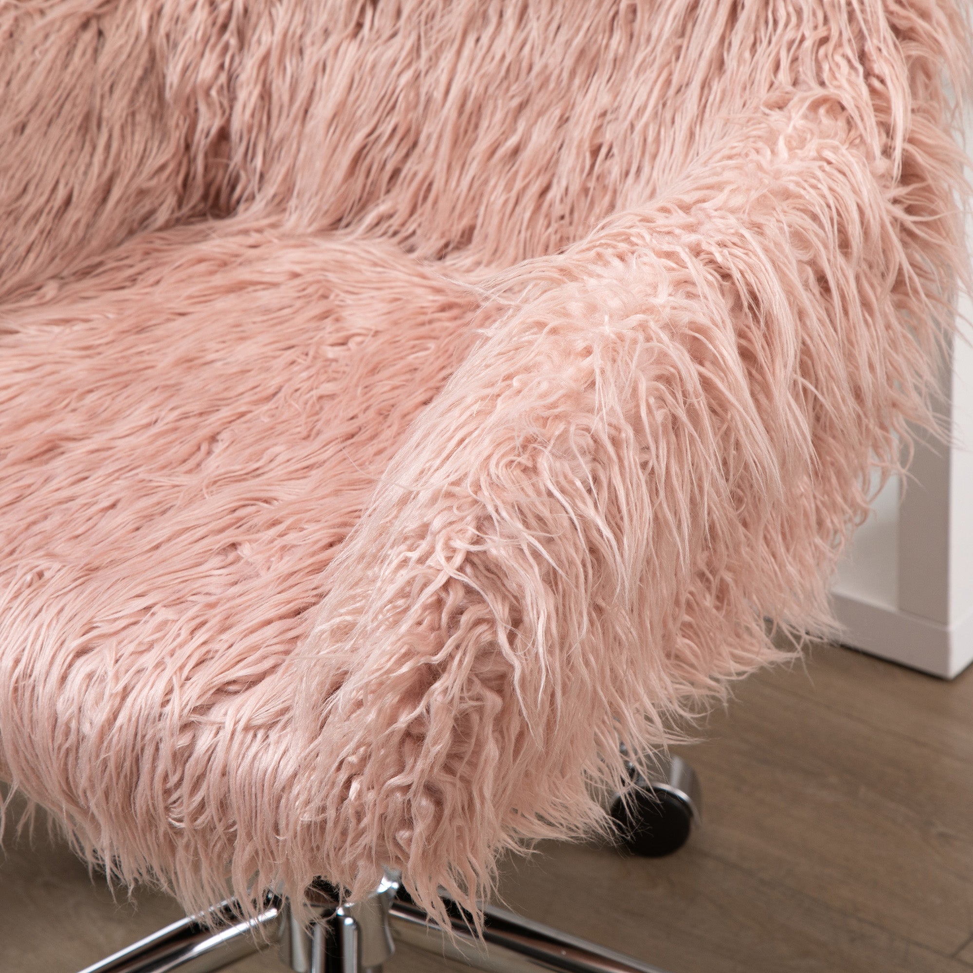 Vinsetto Chefsessel Drehstuhl Computerstuhl Schminkstuhl mit Kunstfell Sitzhöhenverstellung für Mädchen Kunstpelz Schaumstoff Rosa+Silber 57 x 60 x 75-85 cm