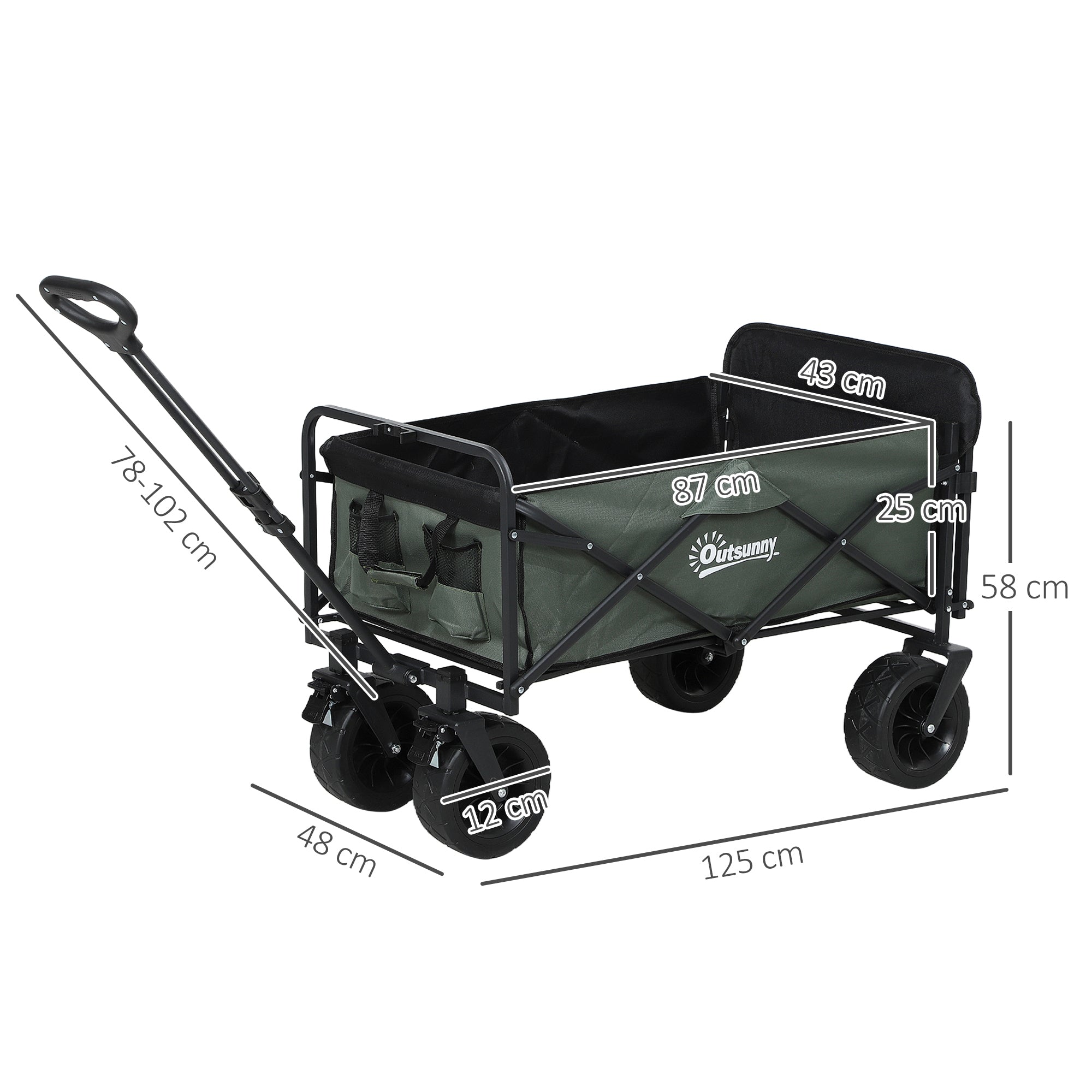 Outsunny Gartenwagen 120 kg belastbar, klappbar Transportwagen mit herausnehmbare Plane, Griff, Rädern 95 Liter Grün