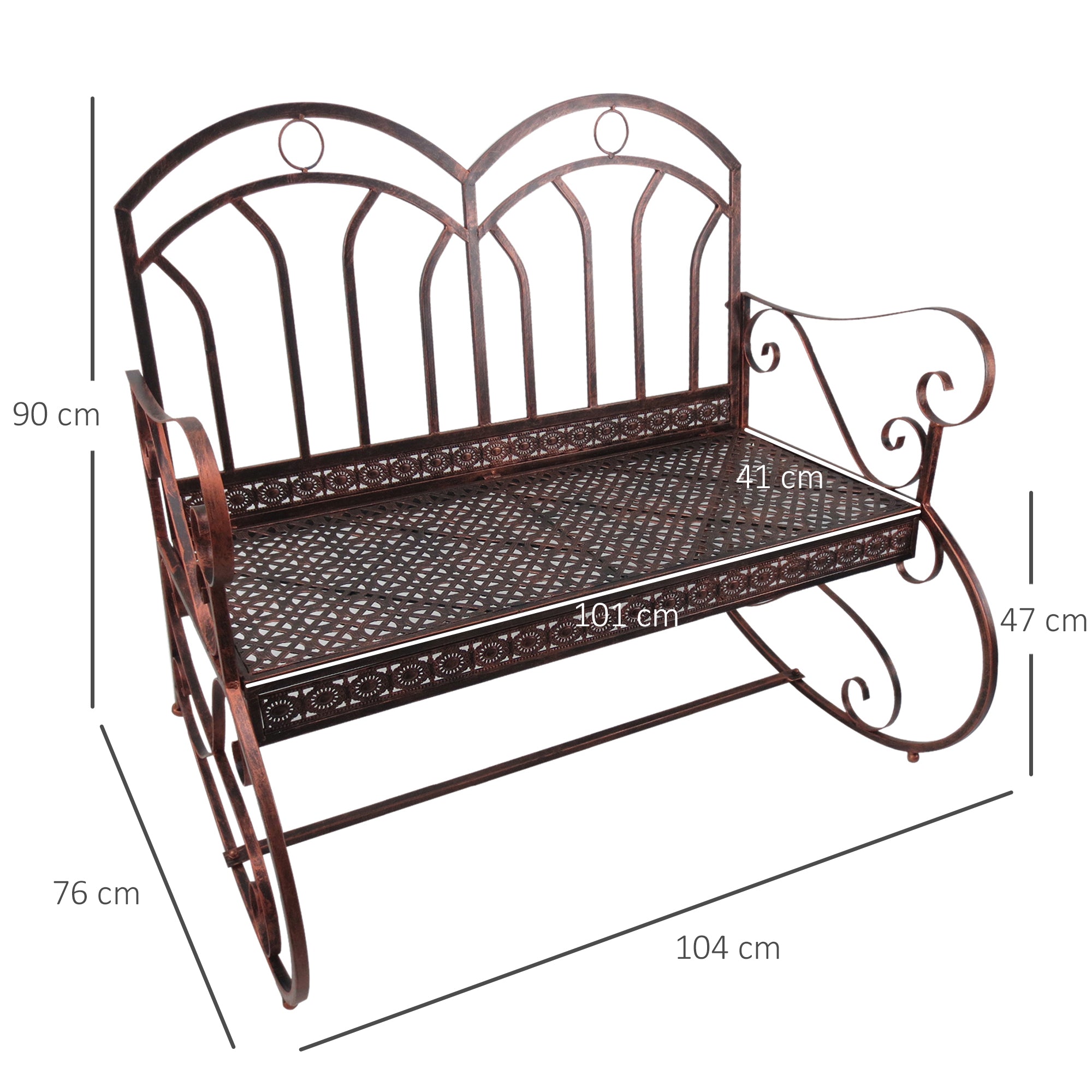 Outsunny Gartenbank Schaukelstuhl Parkbank Sitzbank Bank 2-Sitzer Metall (Modell3/ Bronze-Rot)