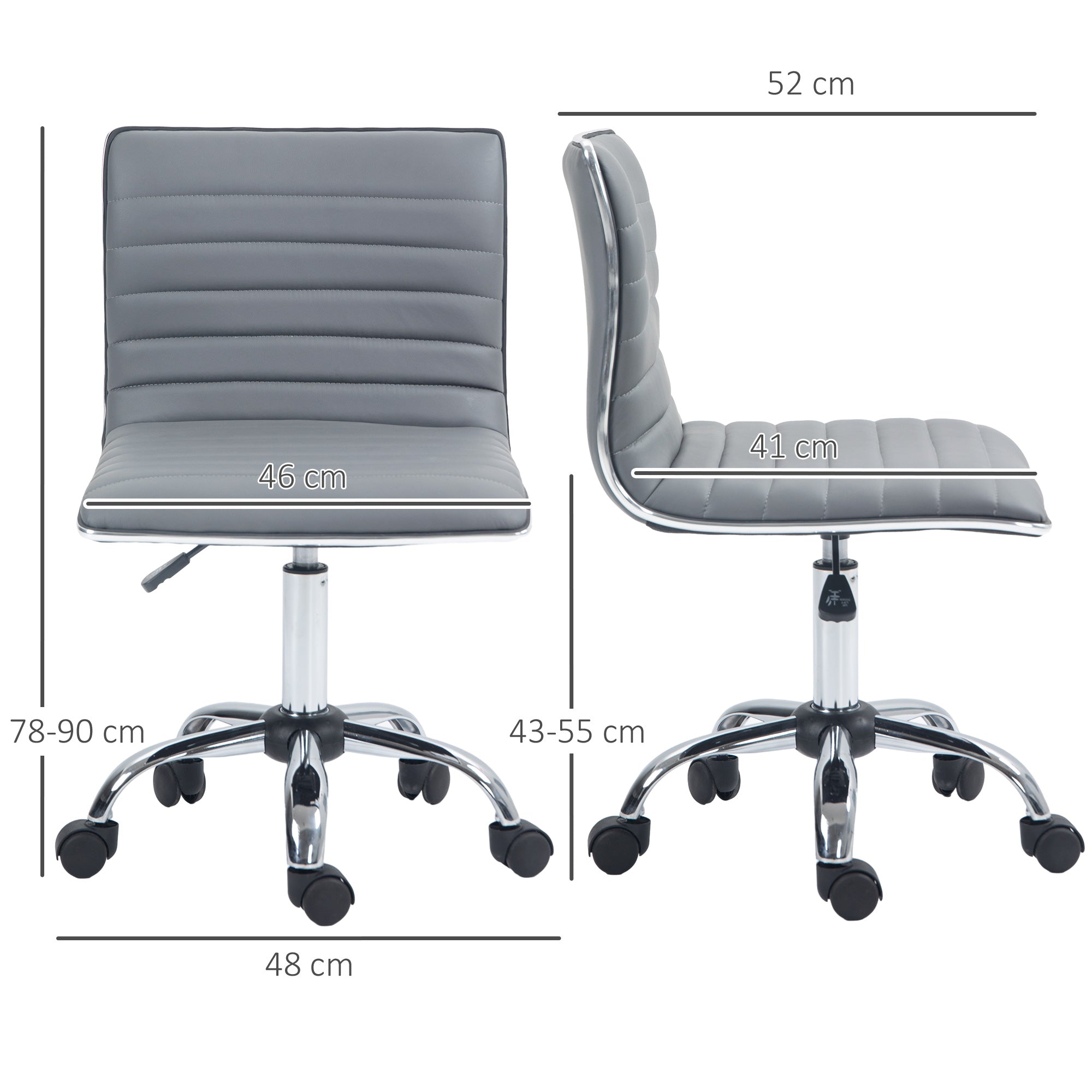 HOMCOM Höhenverstellbarer Salonstuhl mit Rückenlehne, Drehstuhl, Metall, Kunstleder, 48 x 52 x 78-90 cm, Hellgrau