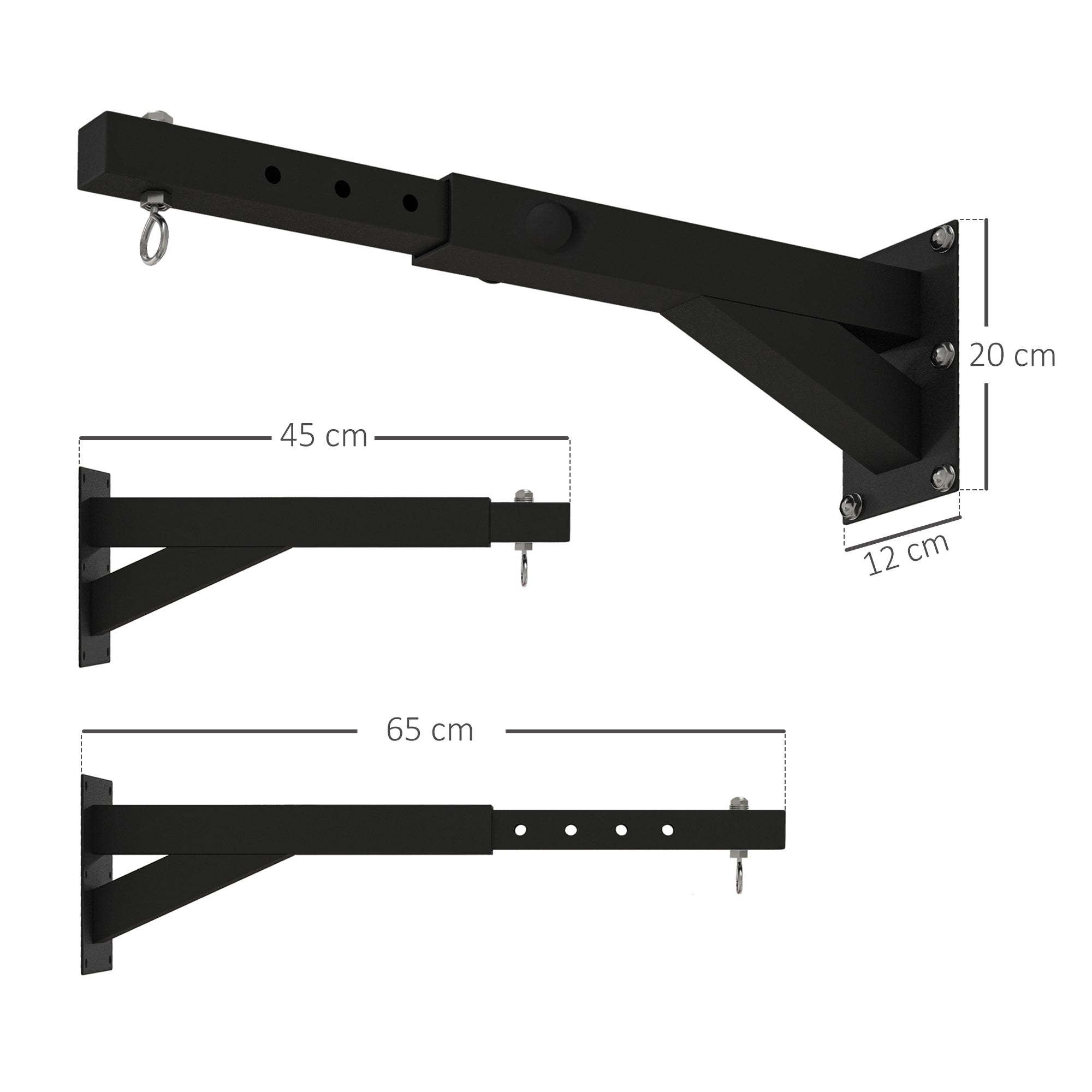 SPORTNOW Boxsackhalterung, 5-stufig längenverstellbar, Wandmontage, bis 60 kg, Stahl, Schwarz