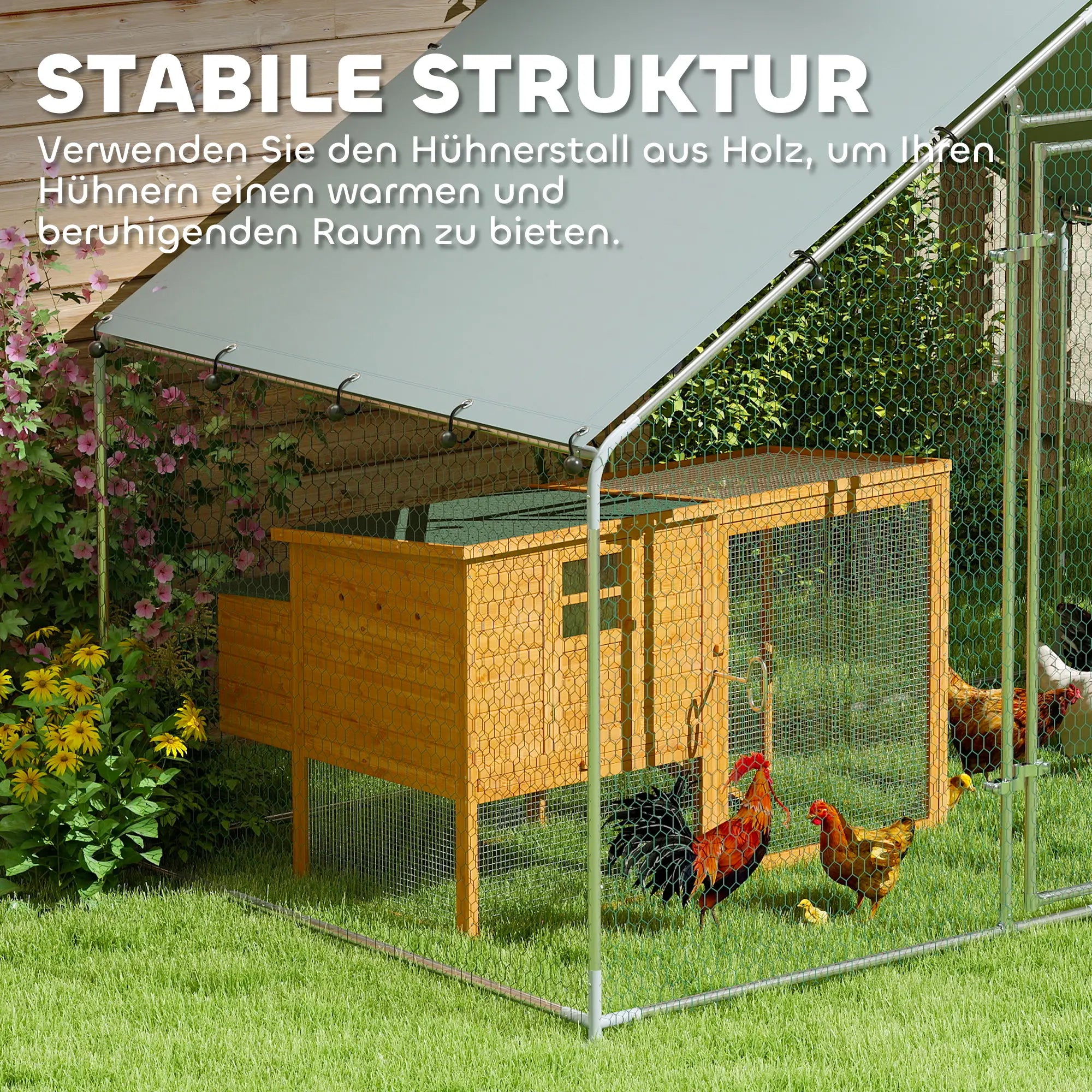 PawHut Hühnerstall Freilaufgehege Outdoor UV-Schutz verzinkter Stahl