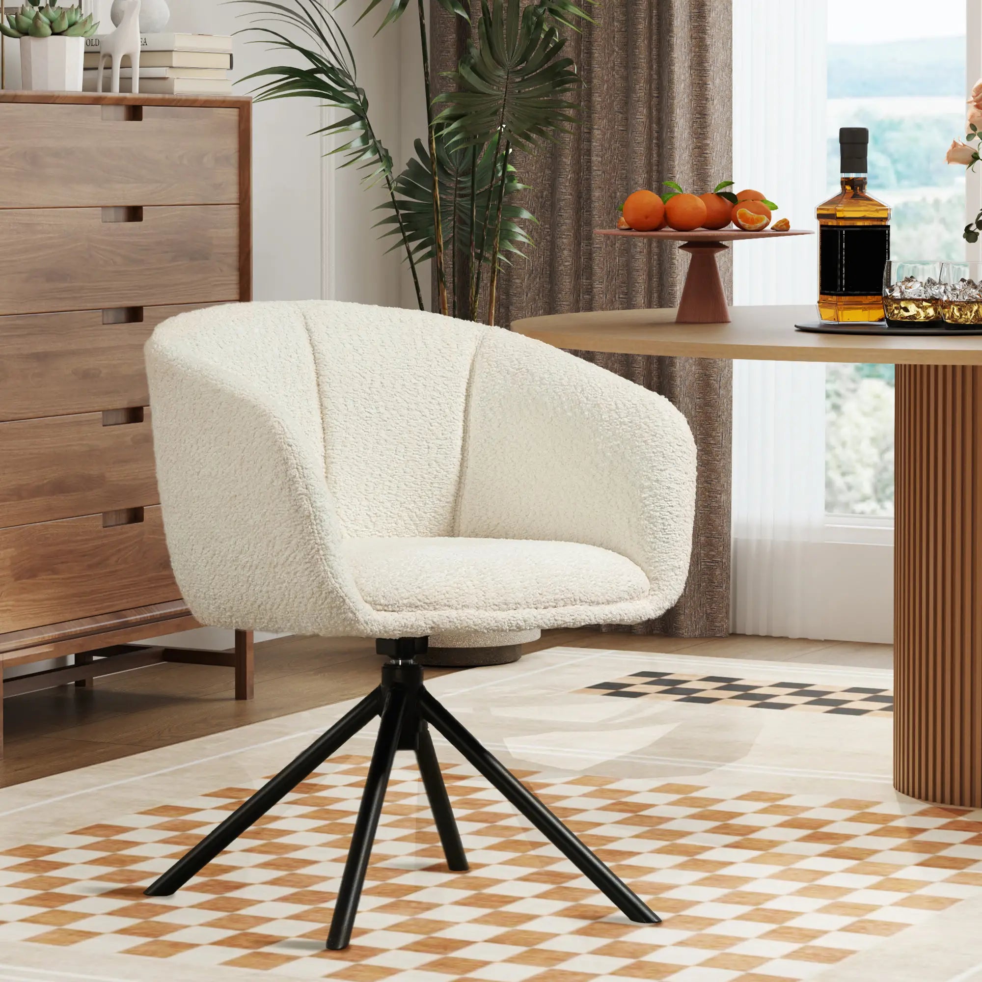 HOMCOM Sessel, Polsterstuhl mit bequemer Sitzschale, drehbar, kuscheliger Bezug, bis 120 kg, Cremeweiß