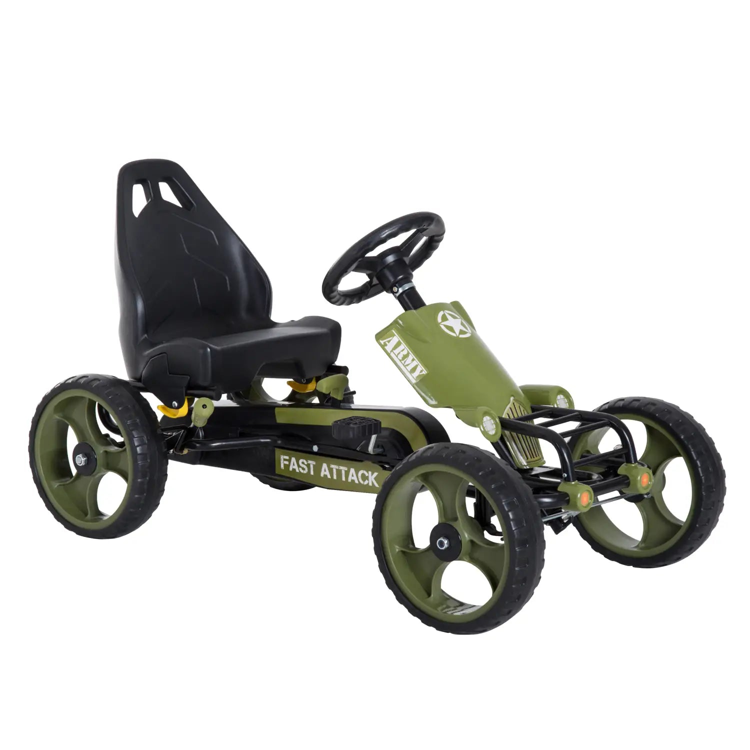 HOMCOM Go Kart Tretauto Tretfahrzeug mit Handbremse Kinderfahrzeug Kettcar Tretfahrzeug mit Verstellbarem Sitz ab 3 Jahren Grün 105 x 54 x 61cm
