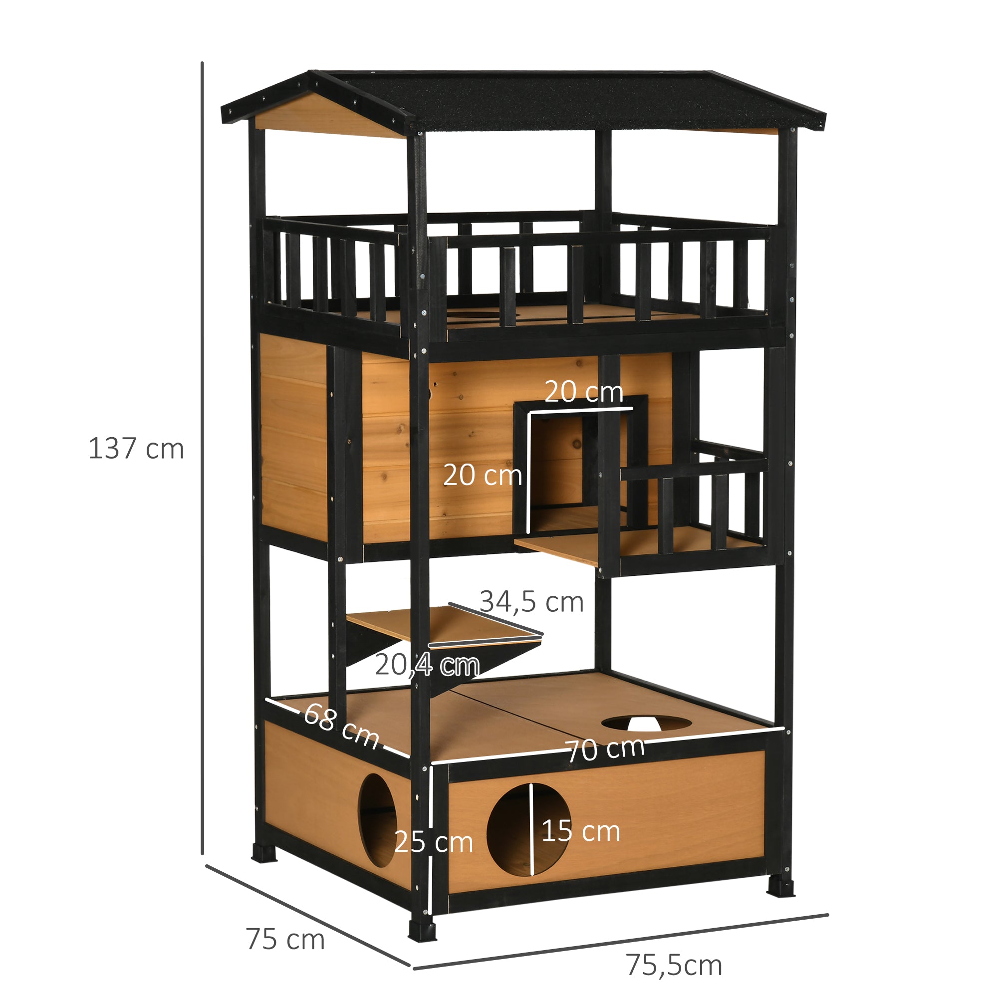 PawHut Katzenhaus Katzenhütte Outdoor Katzenhaus, wetterbeständig, 75,5 cm x 75 cm x 137 cm, Gelb