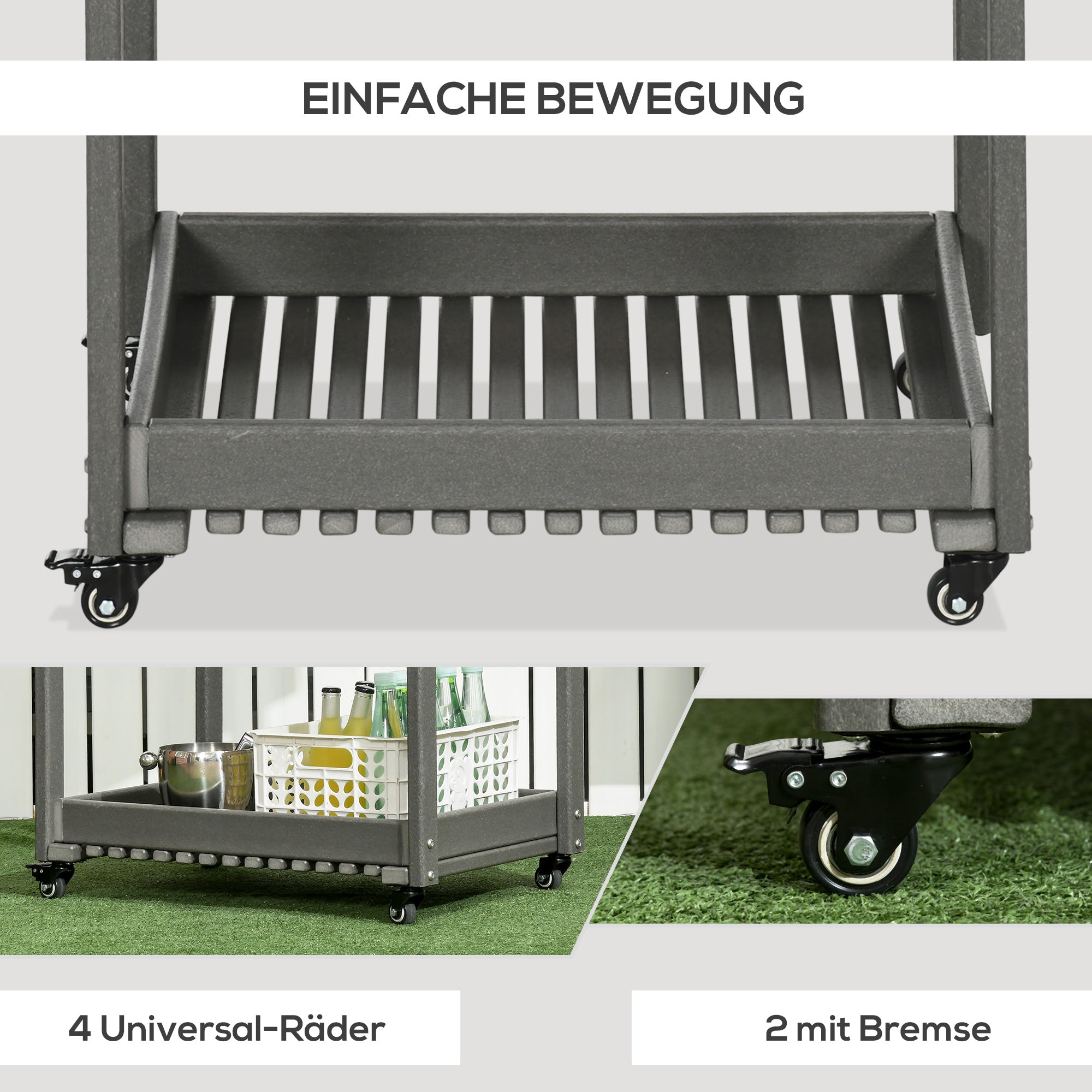 Outsunny Servierwagen mit Handtuchhaltern, 1 untere Ablage, 4 Rollen, 87 cm x 50 cm x 80 cm, Dunkelgrau