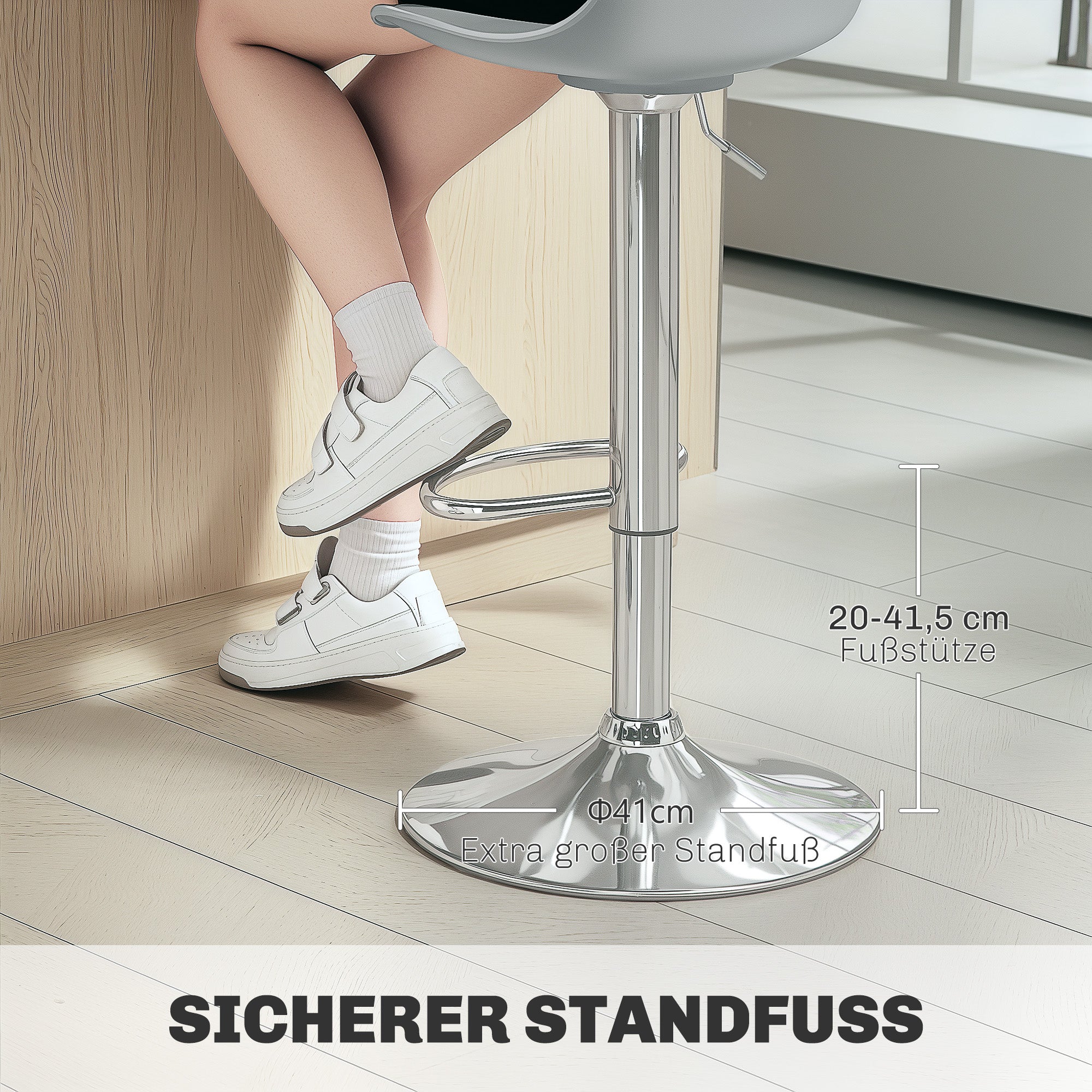 HOMCOM 2er-Set Barhocker, Barstühle, Drehstühle mit Lehne, höhenverstellbar, bis 120 kg belastbar, 42 x 38 x 82-104 cm, Grau