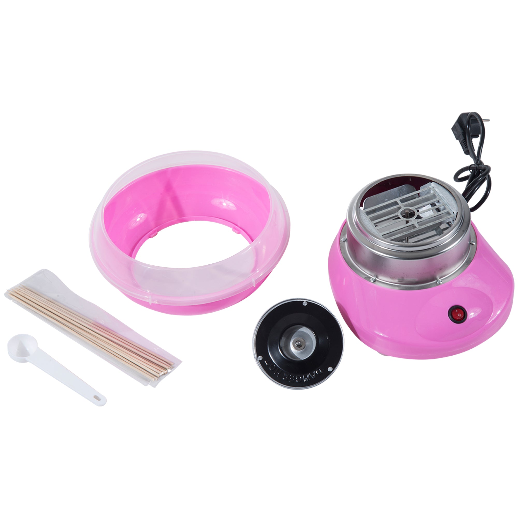 HOMCOM Zuckerwattemaschine, einfach zu bedienendes Zuckerwattegerät, für Erwachsene und Kinder, Edelstahl, PP, Rosa
