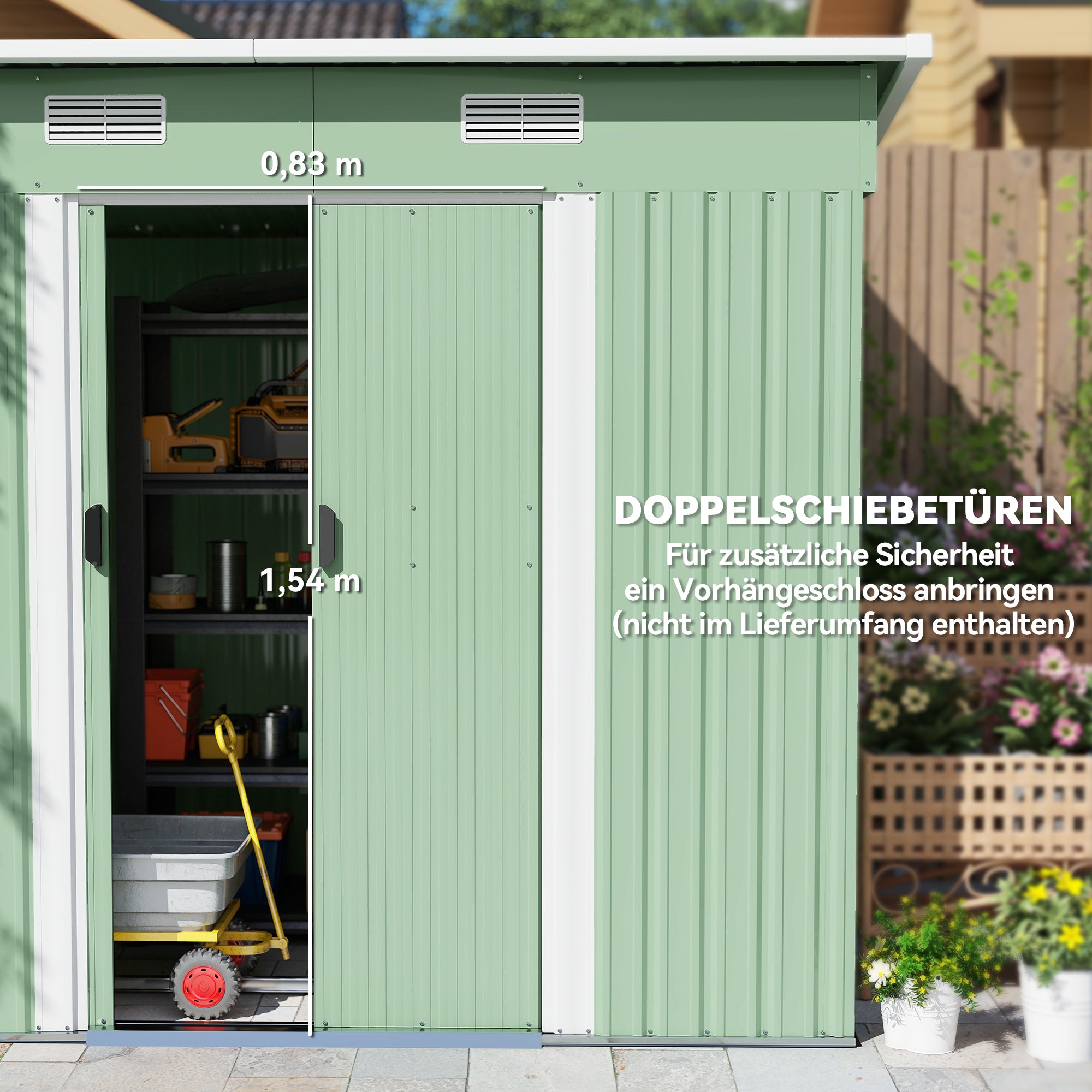 Outsunny Gerätehaus Metall 2,3 m² 207 x 130 x 182 cm Geräteschuppen mit Pultdach Fenster Bodenrahmen Grün