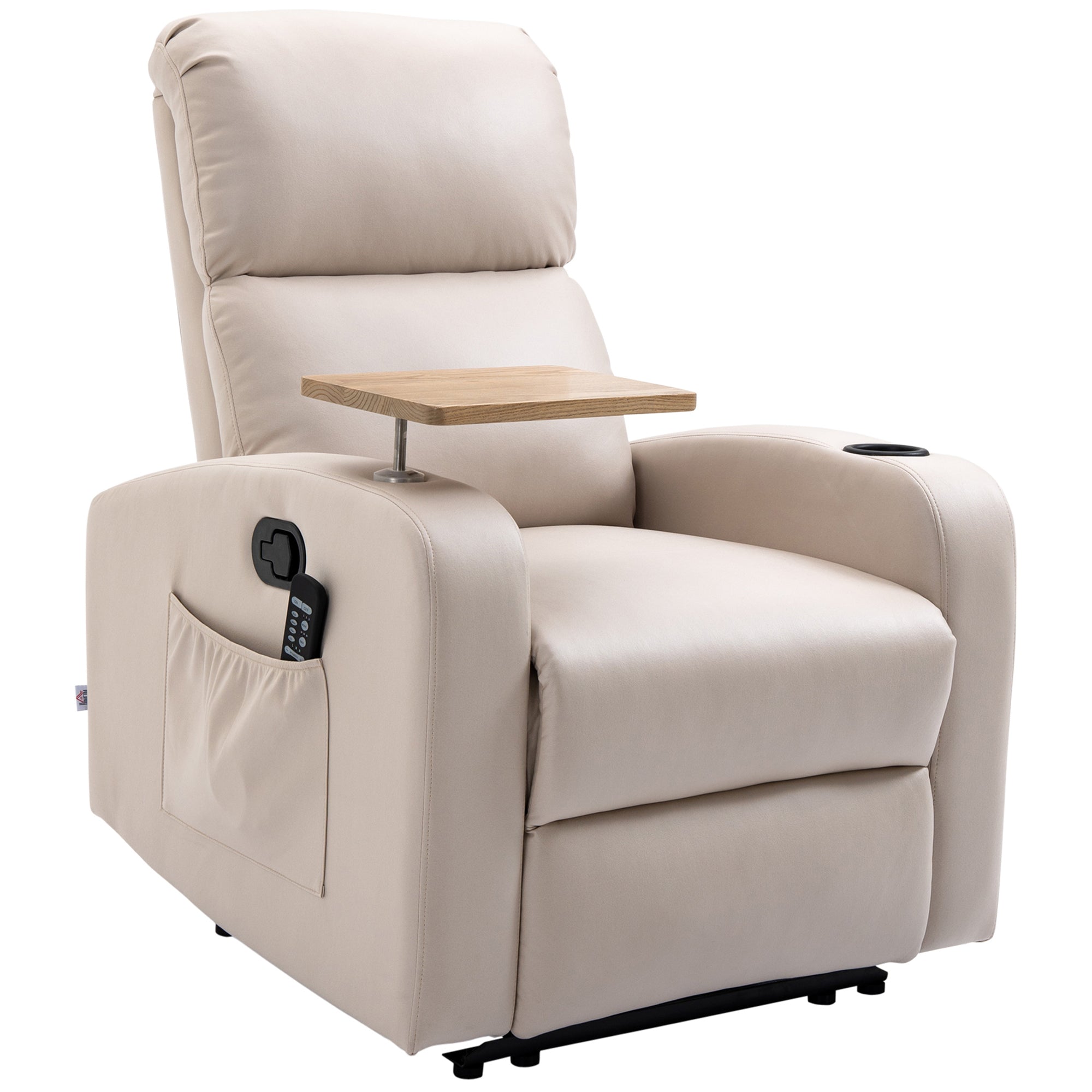 HOMCOM Massagesessel Relaxsessel Liegesessel, 1 Klapptisch, 1 Fußstütze; 77 cm x 93 cm x 105 cm, Beige