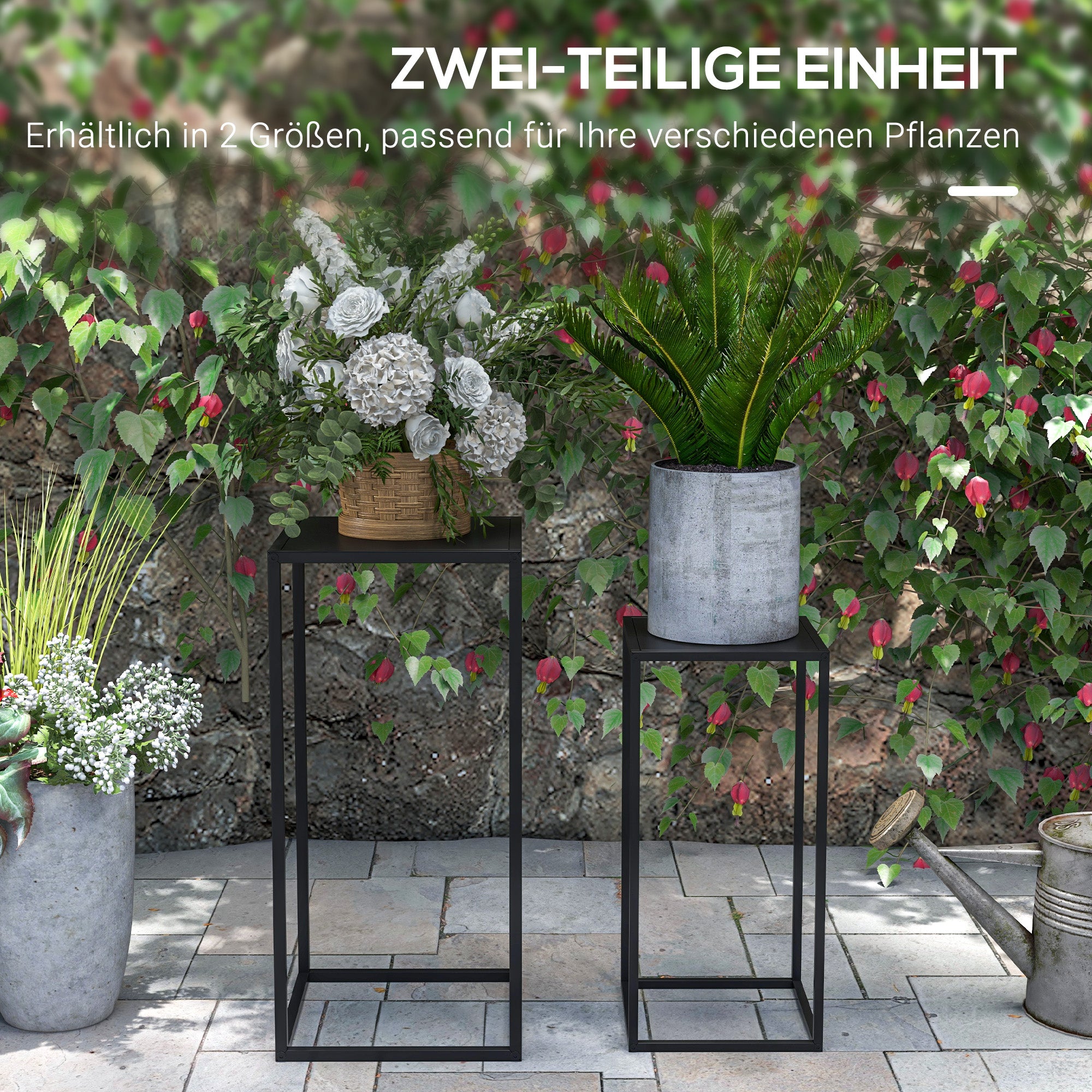 Outsunny Blumenständer, 2er-Set, Skandinavisches Design, Metallrahmen, 58,5/65cm Höhe, Schwarz