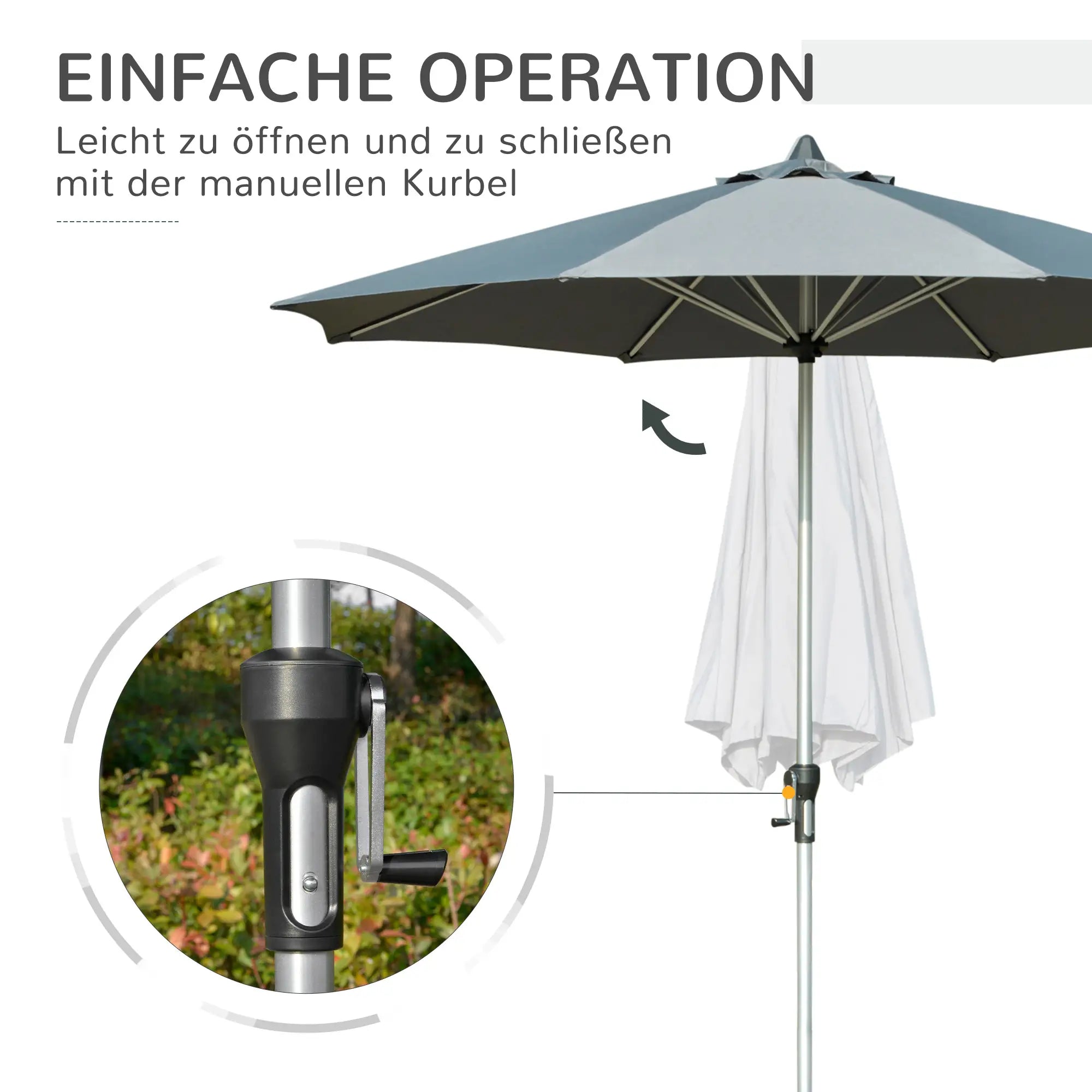 Outsunny Sonnenschirm 2,7?m Dunkelgrau mit Kurbel & UV-Schutz