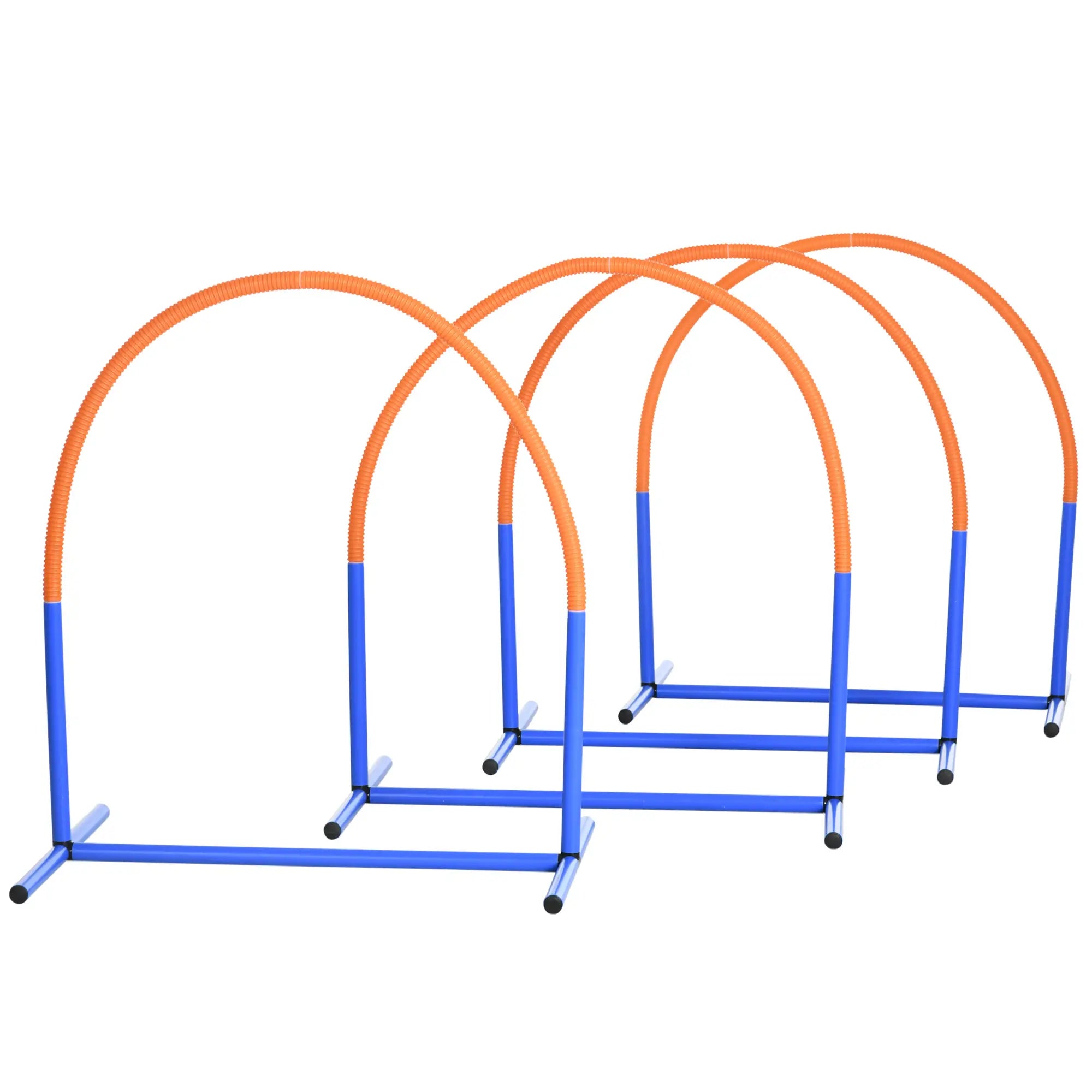 PawHut Agility-Set für Hunde, Hundetraining, 4 Bögen, für Einsteiger, mit Tragetasche, blau+orange, 88 x 64 x 95cm