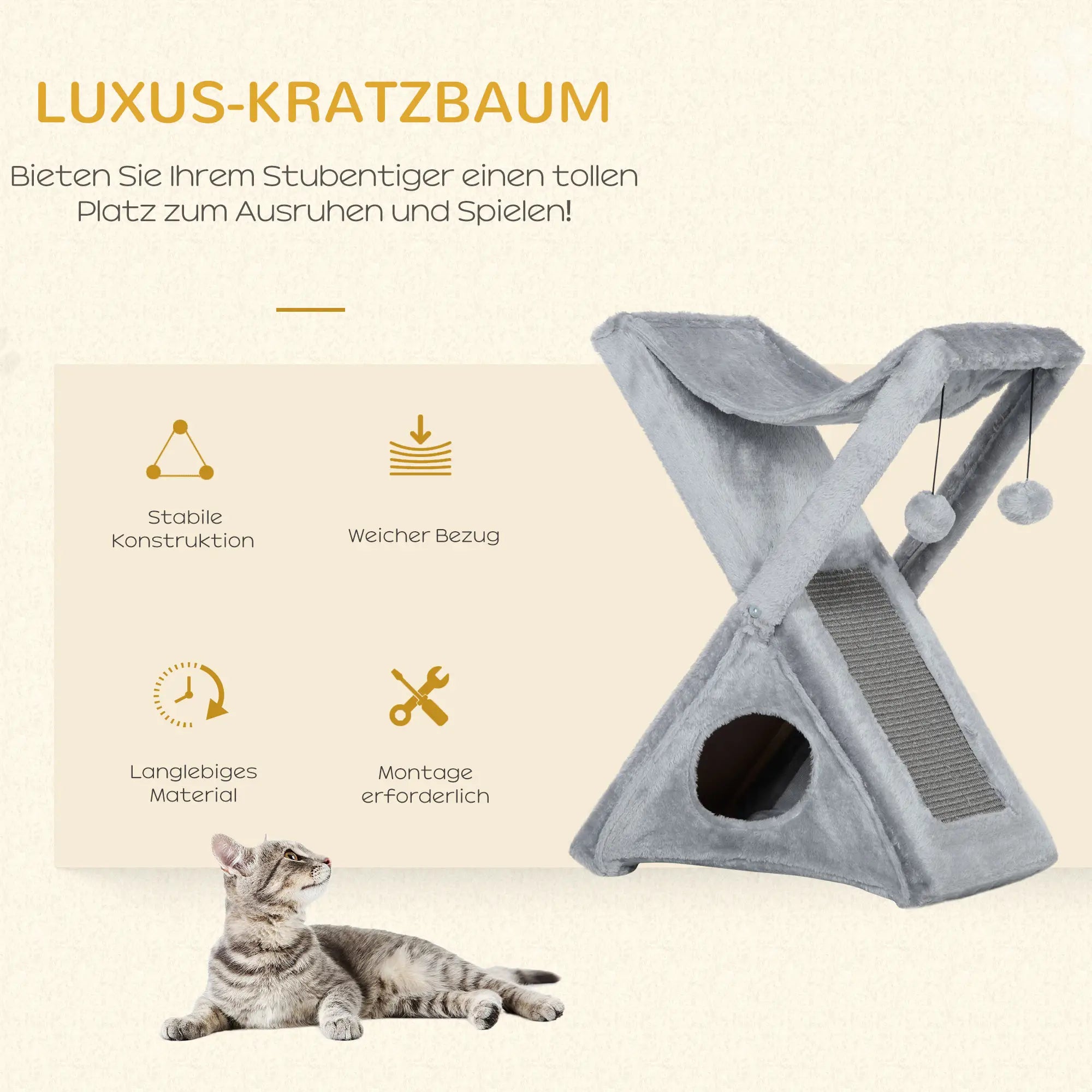 PawHut Kratzbaum klappbar mit Höhle und Hängematte