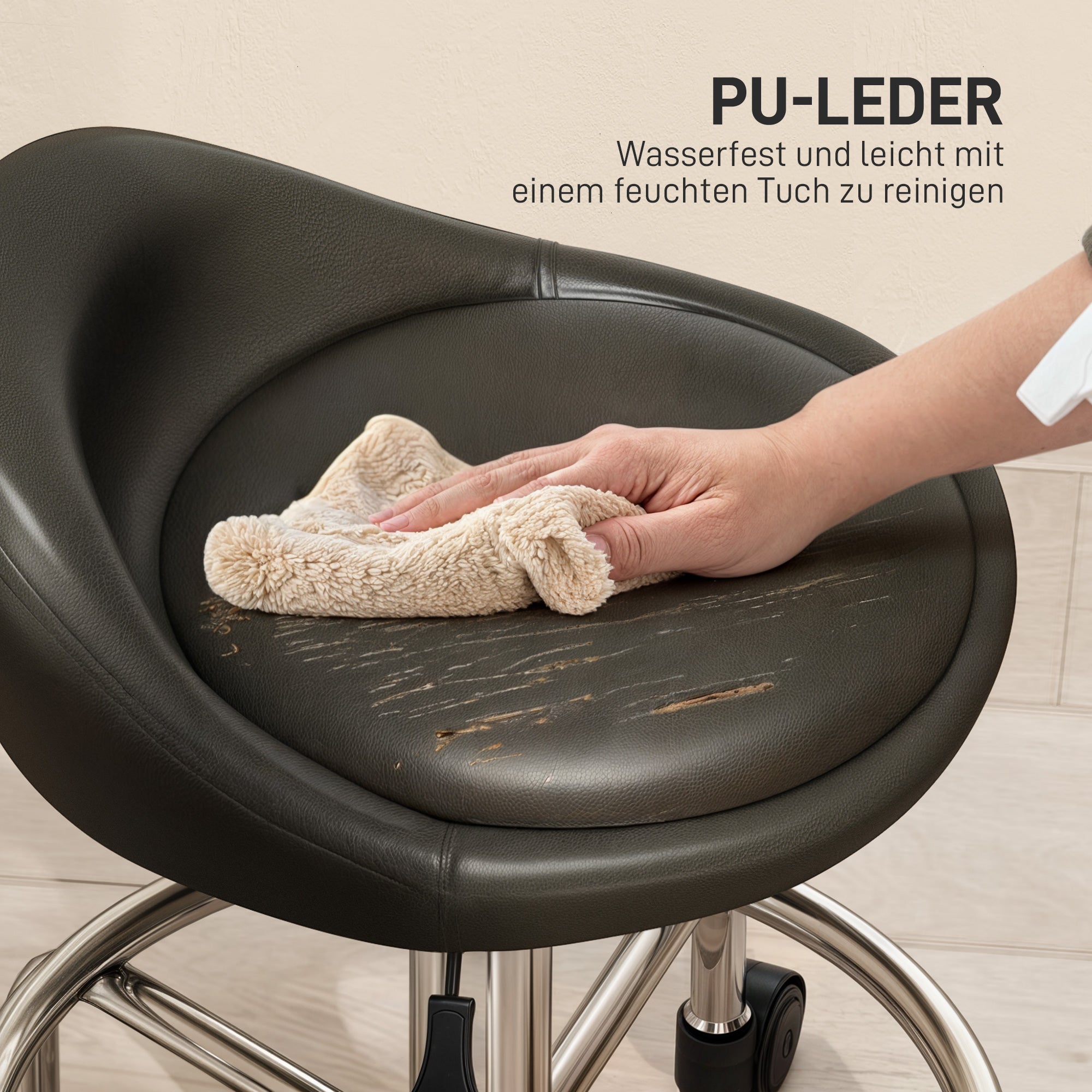 HOMCOM Rollhocker höhenverstellbar mit Rückenlehne Drehhocker 59-75 cm Arbeitshocker 360° drehbar Schwarz