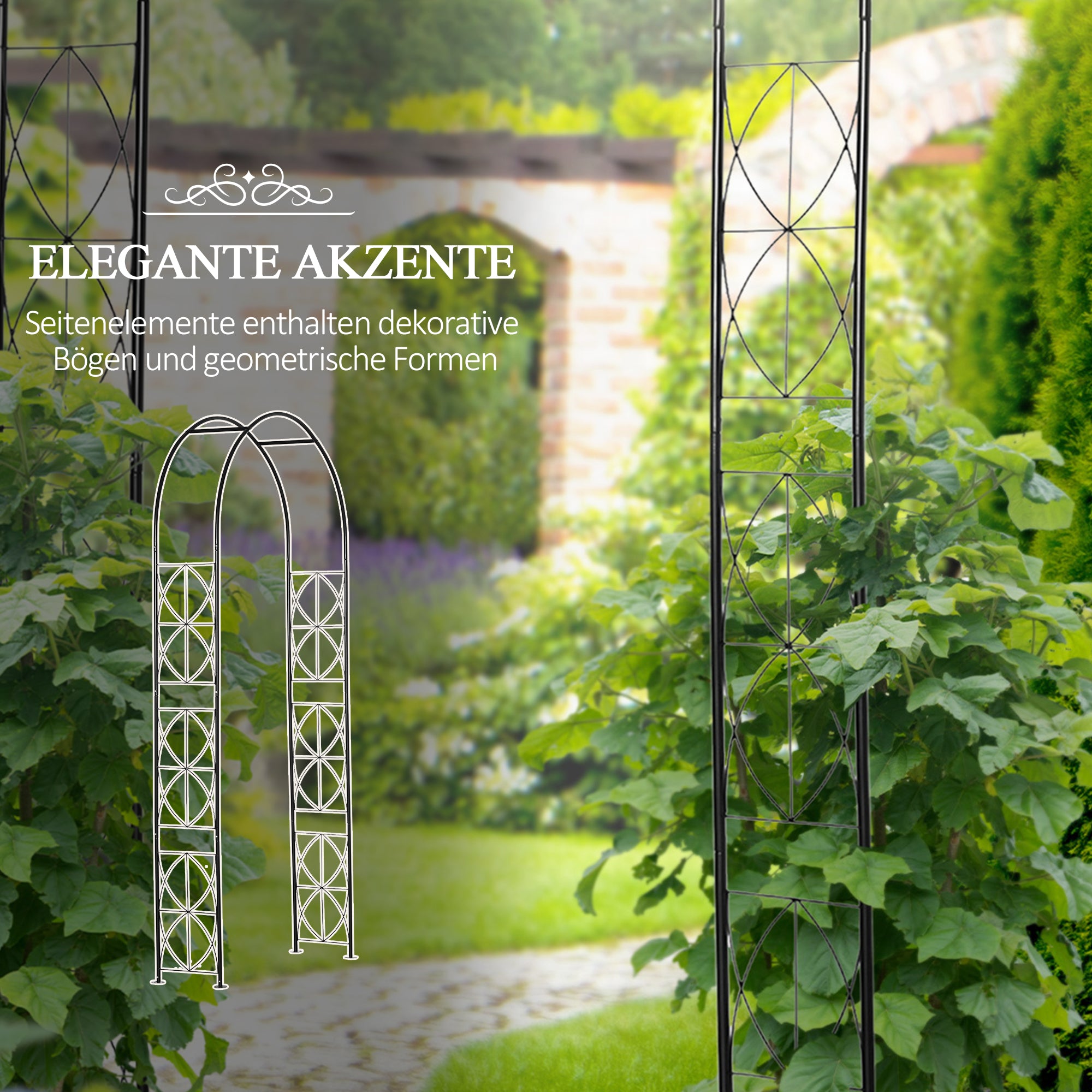 Outsunny Rosenbogen aus Metall Rankhilfe für Kletterpflanzen Gartenbogen mit Spitze Metallstruktur Torbogen Rankbogen für Rosen Bögen Rankgitter Rosenhilfe für Garten 114 x 30 x 230 cm Schwarz