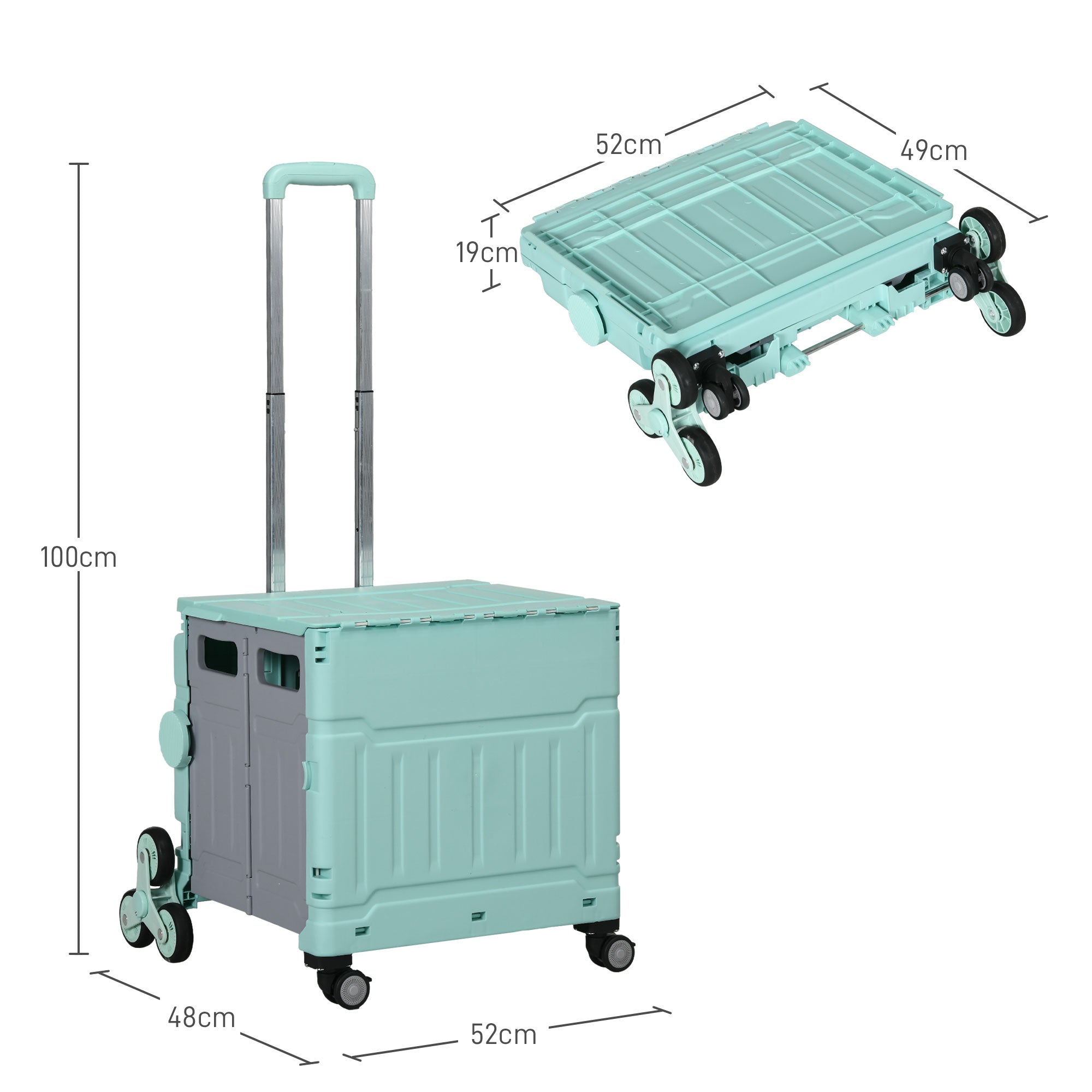 HOMCOM Einkaufswagen Einkaufstrolley, Treppensteiger,  klappbar, Teleskopgriff, bis max. 65 Kilo belastbar, Grün