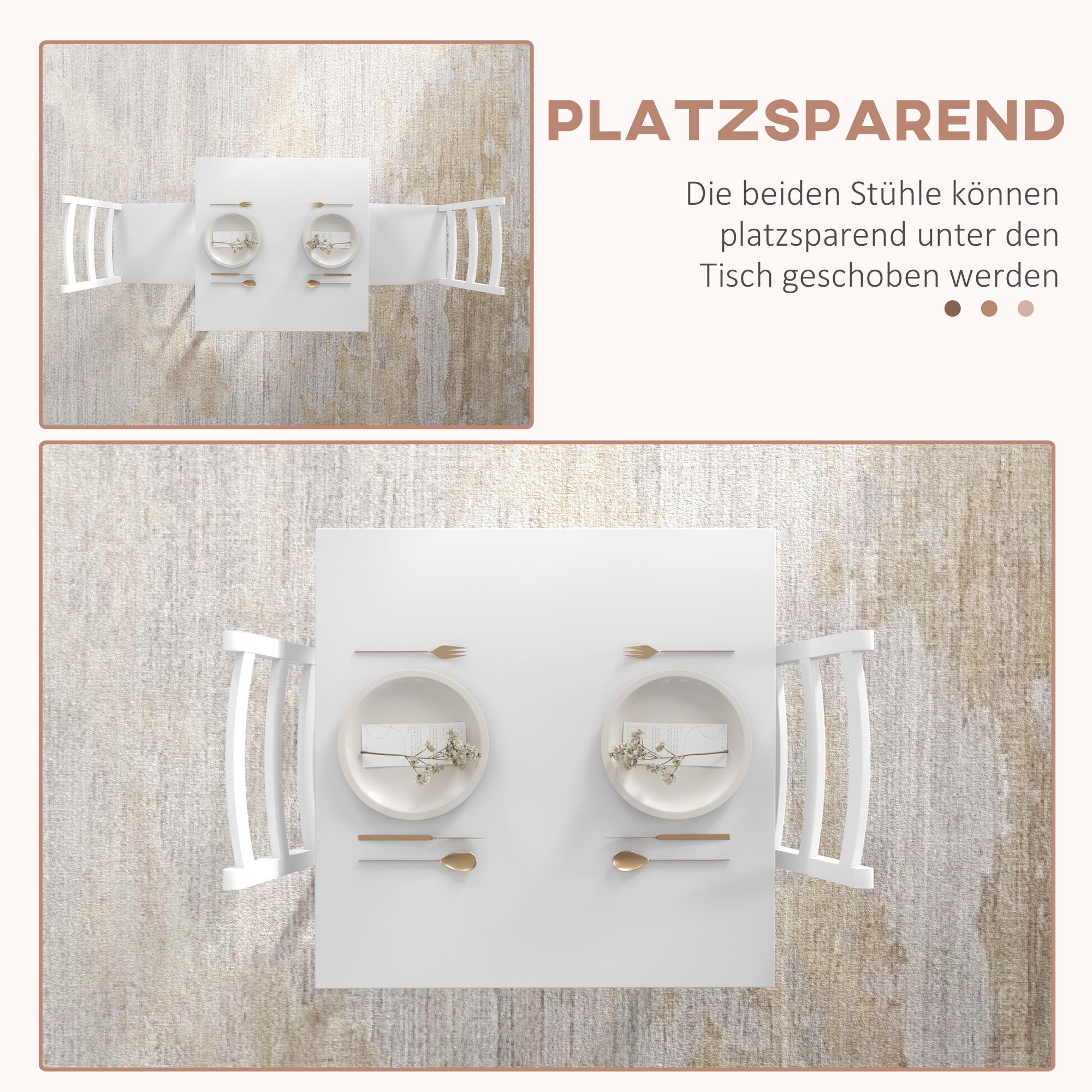 HOMCOM 3-teilige Essgruppe Sitzgruppe Tisch mit Stühlen, Massivholz, Weiß