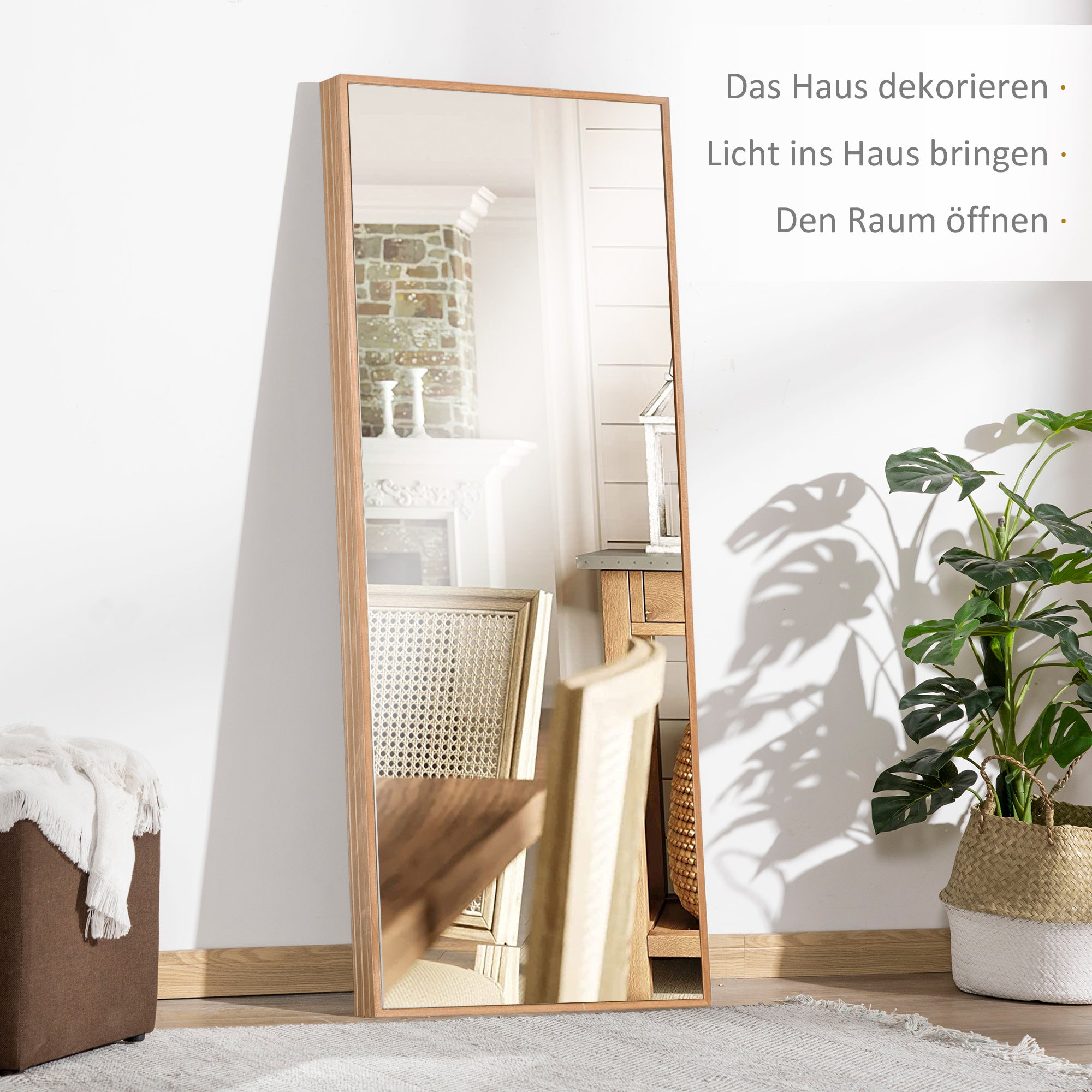 HOMCOM Wandspiegel, hoch, Kiefernholzrahmen, 45L x 125H x 4,8T cm
