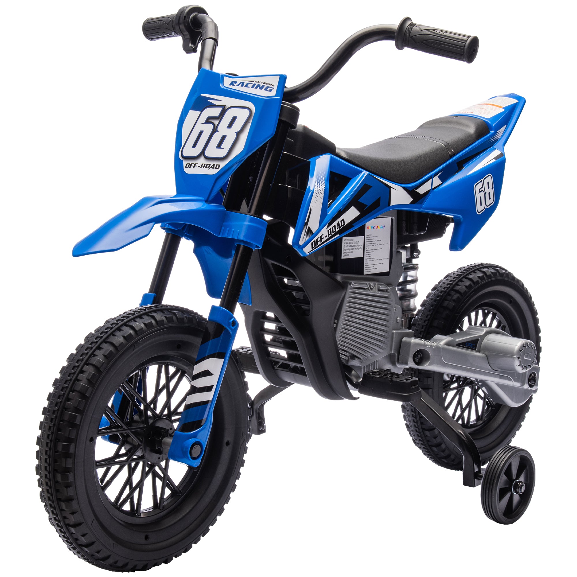 AIYAPLAY Elektro-Motorrad für Kinder, 12V Kindermotorrad mit Musik, Kinderfahrzeug mit Trainingsrädern, 3-6 Jahre, Blau