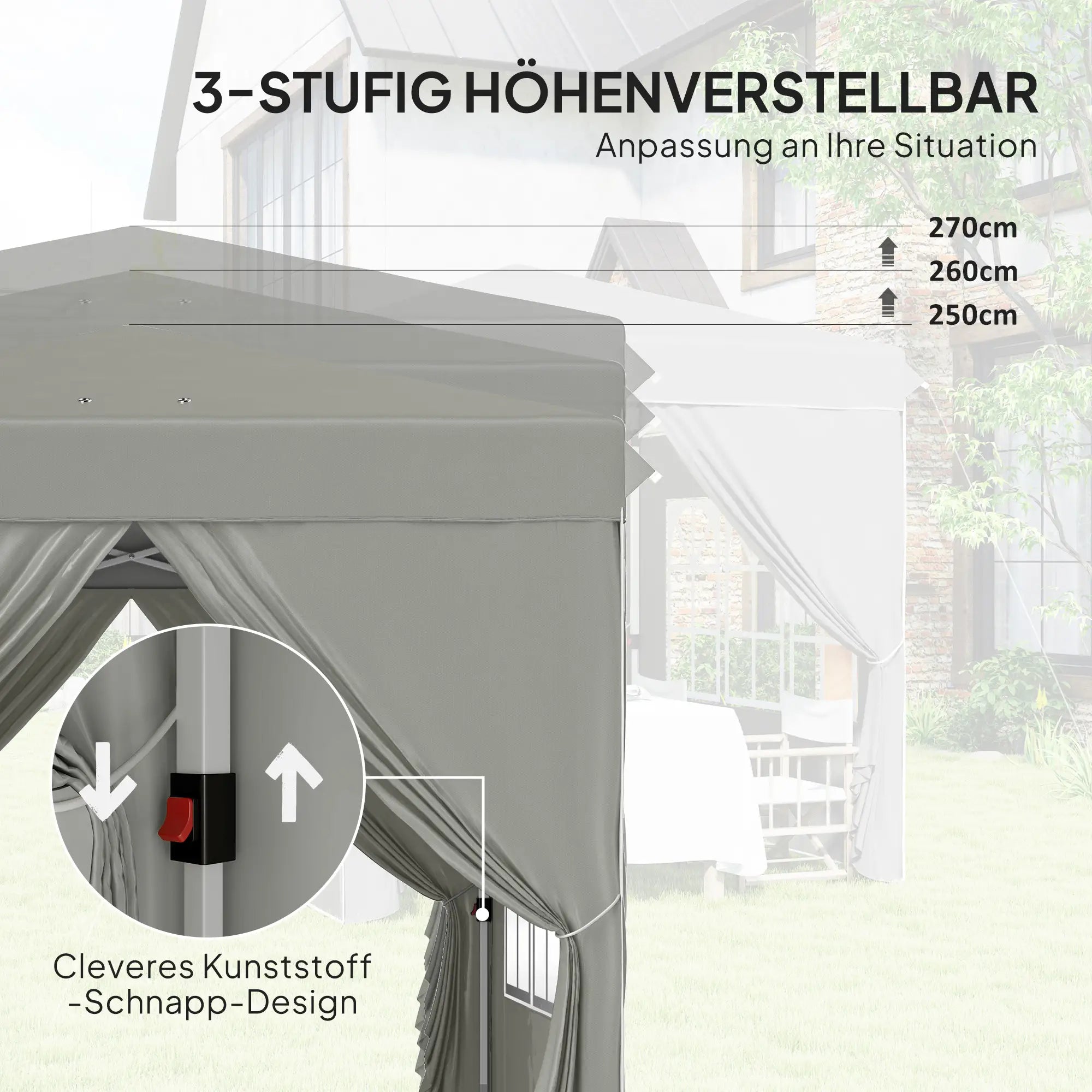 Outsunny Faltpavillon 2,5×2,5?m mit UV-Schutz & Seitenteilen