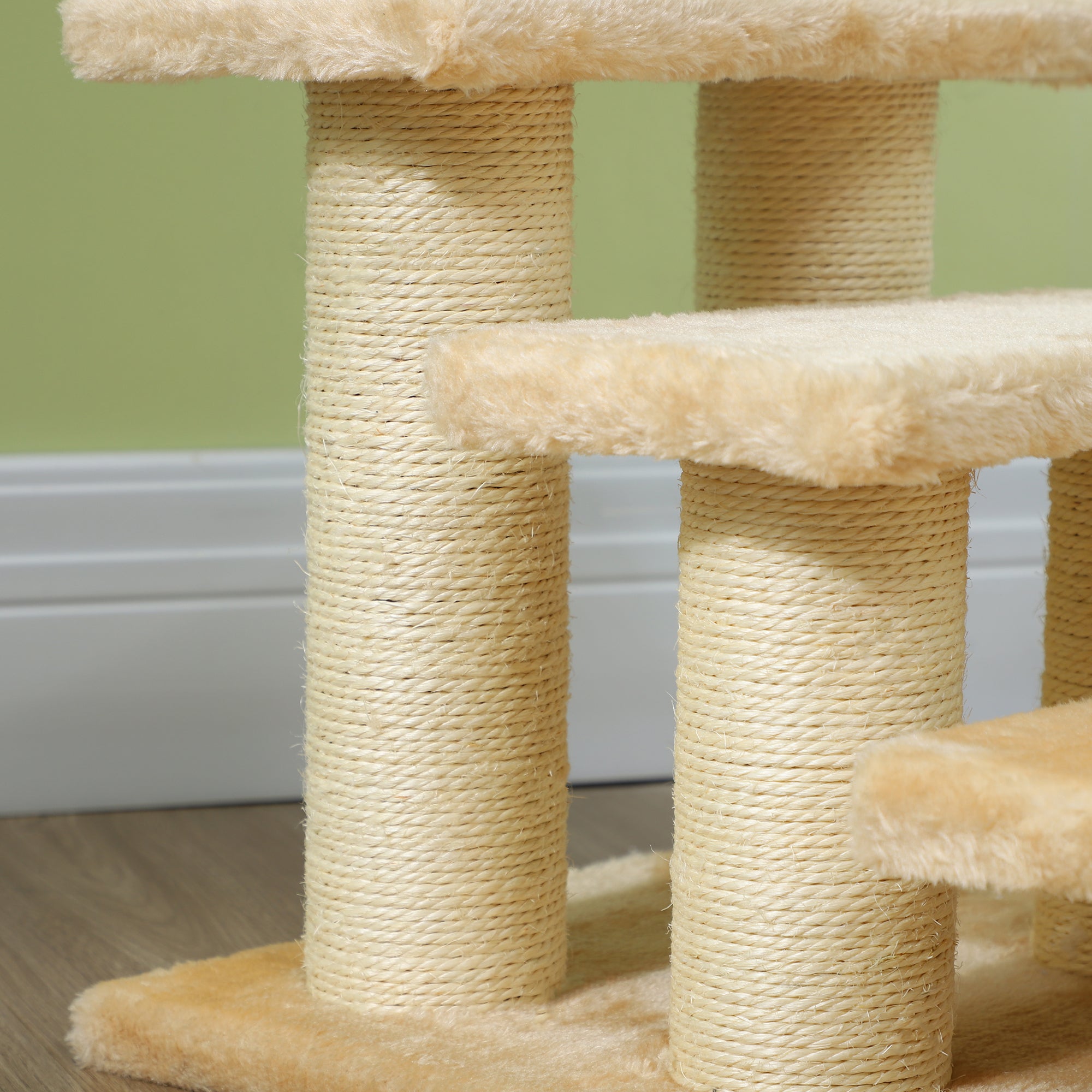 PawHut Tiertreppe Katzentreppe Hundetreppe 3 Stufen Treppe für Katze und Hunde Plüsch Creme 45 x 35 x 34 cm