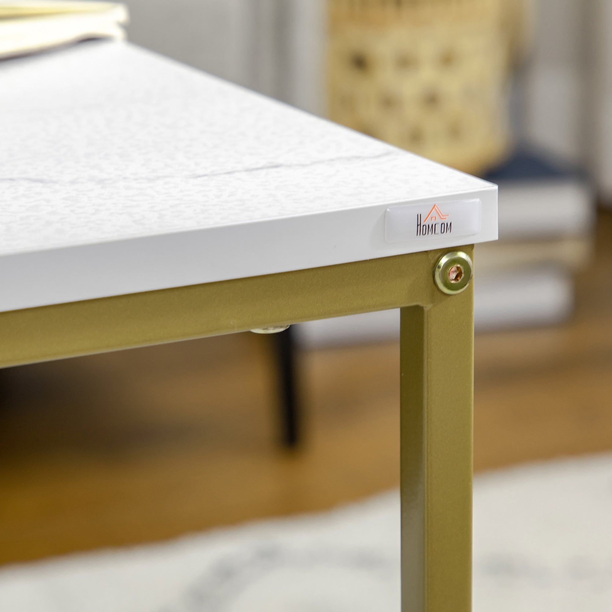 HOMCOM 2er-Set Beistelltische, stapelbare Beistelltische, Tischplatte in Marmoroptik, Gold + Weiß