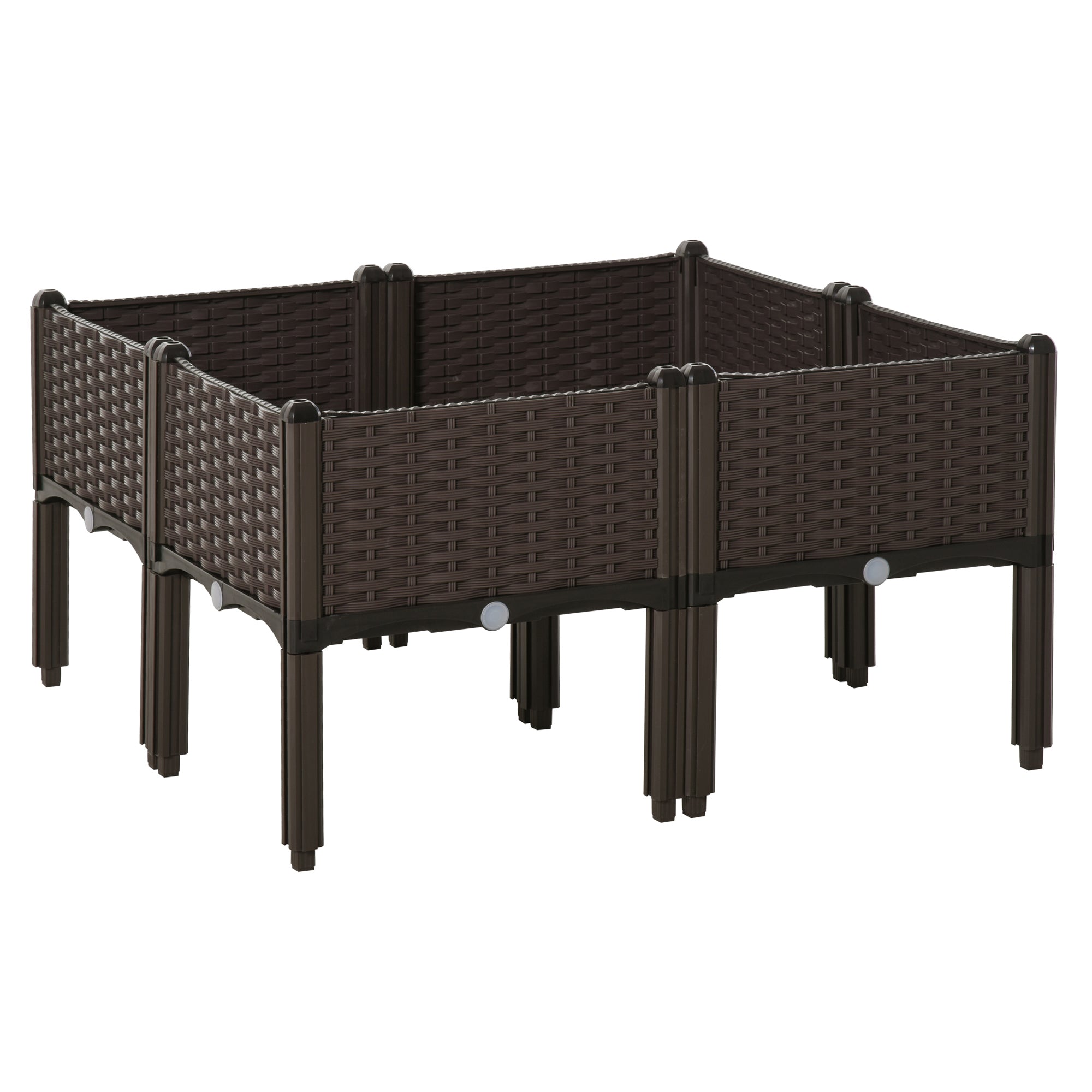 Outsunny Hochbeet 4-teiliger Pflanzkasten mit Abflusslöchern Rattan-Look Blumenkasten DIY Braun 40 x 40 x 44 cm