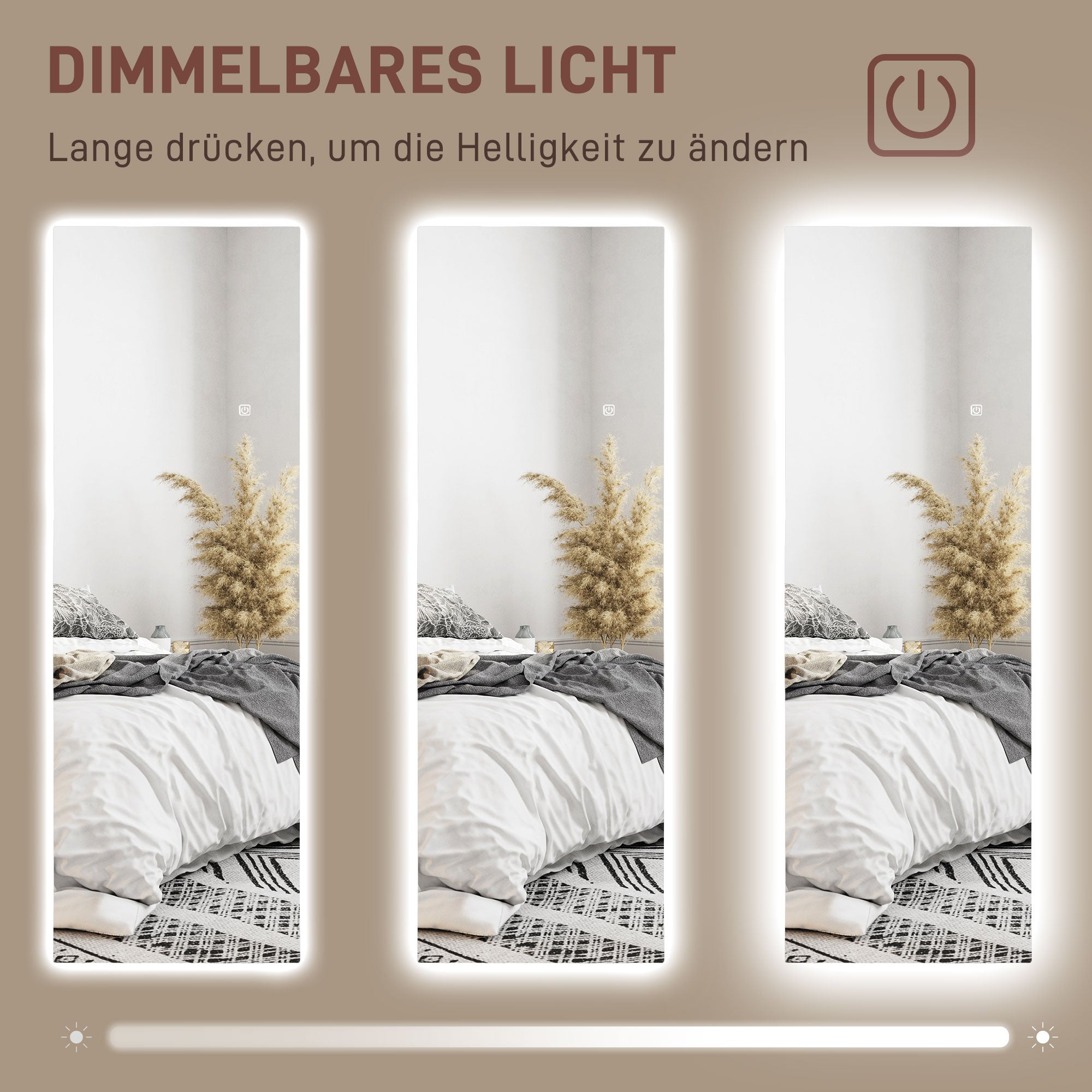 HOMCOM LED Ganzkörperspiegel, dimmbar, rahmenlos, Touch-Steuerung, 40 x 120 cm