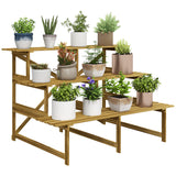 Outsunny Pflanzentreppe, Blumentreppe, Blumenregal, Pflanzregal, Blumenständer, 3 Stufen, Tannenholz, 120 x 80 x 78cm, 120cm x 80cm x 78cm