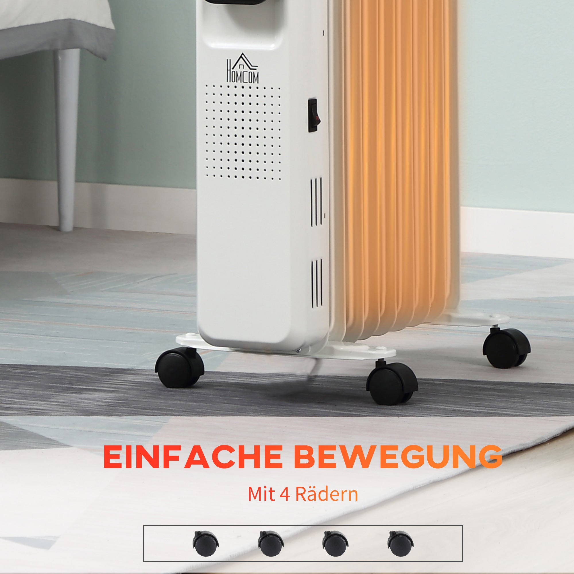 HOMCOM Ölheizung, 3 Heizstufen, Touch-Display, 15-35° C, 2000 W, Stahl, weiß, 42,5 x 24 x 63cm