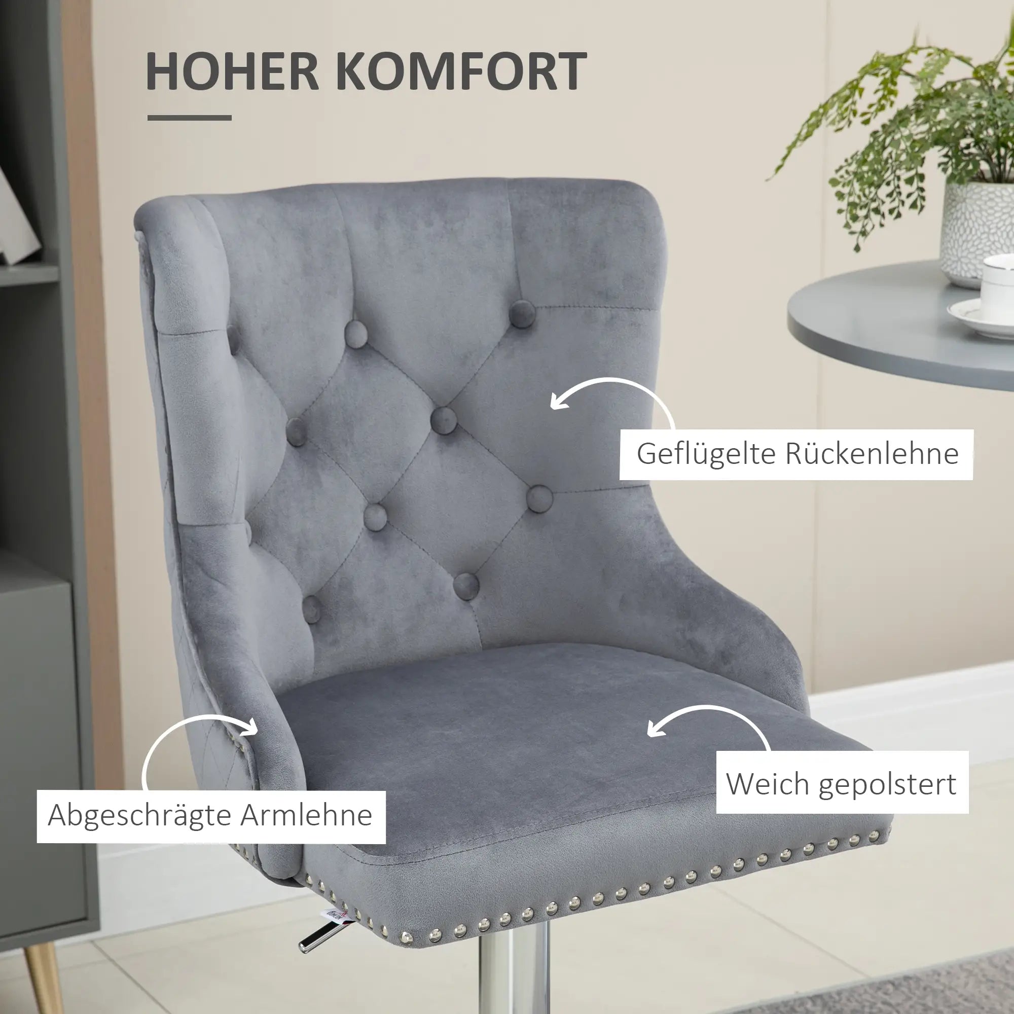 HOMCOM Barhocker 2er-Set höhenverstellbar drehbar Tufting