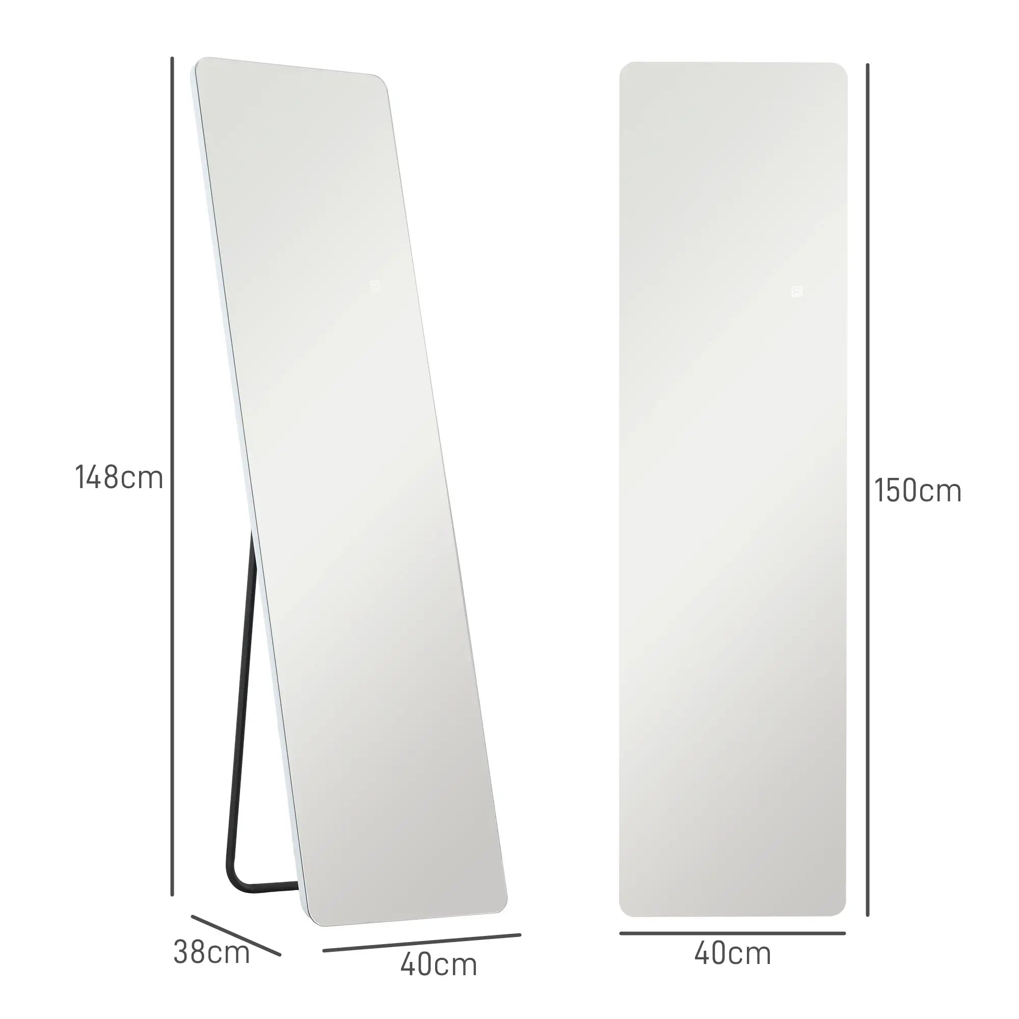 HOMCOM LED Ganzkörperspiegel, Touch-Steuerung, dimmbar, rahmenlos, 40 x 150 cm