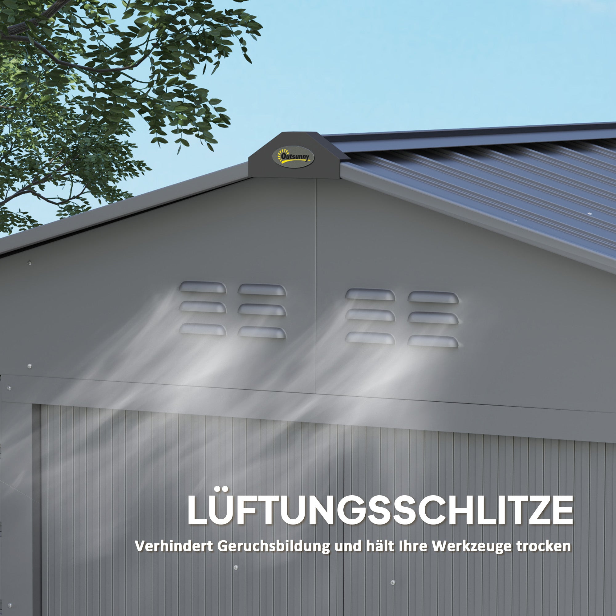 Outsunny 2,43 ㎡ Gerätehaus, 213 x 131 x 192 cm Geräteschuppen mit Satteldach, Abschließbare Schiebetür, wetterfest, Grau