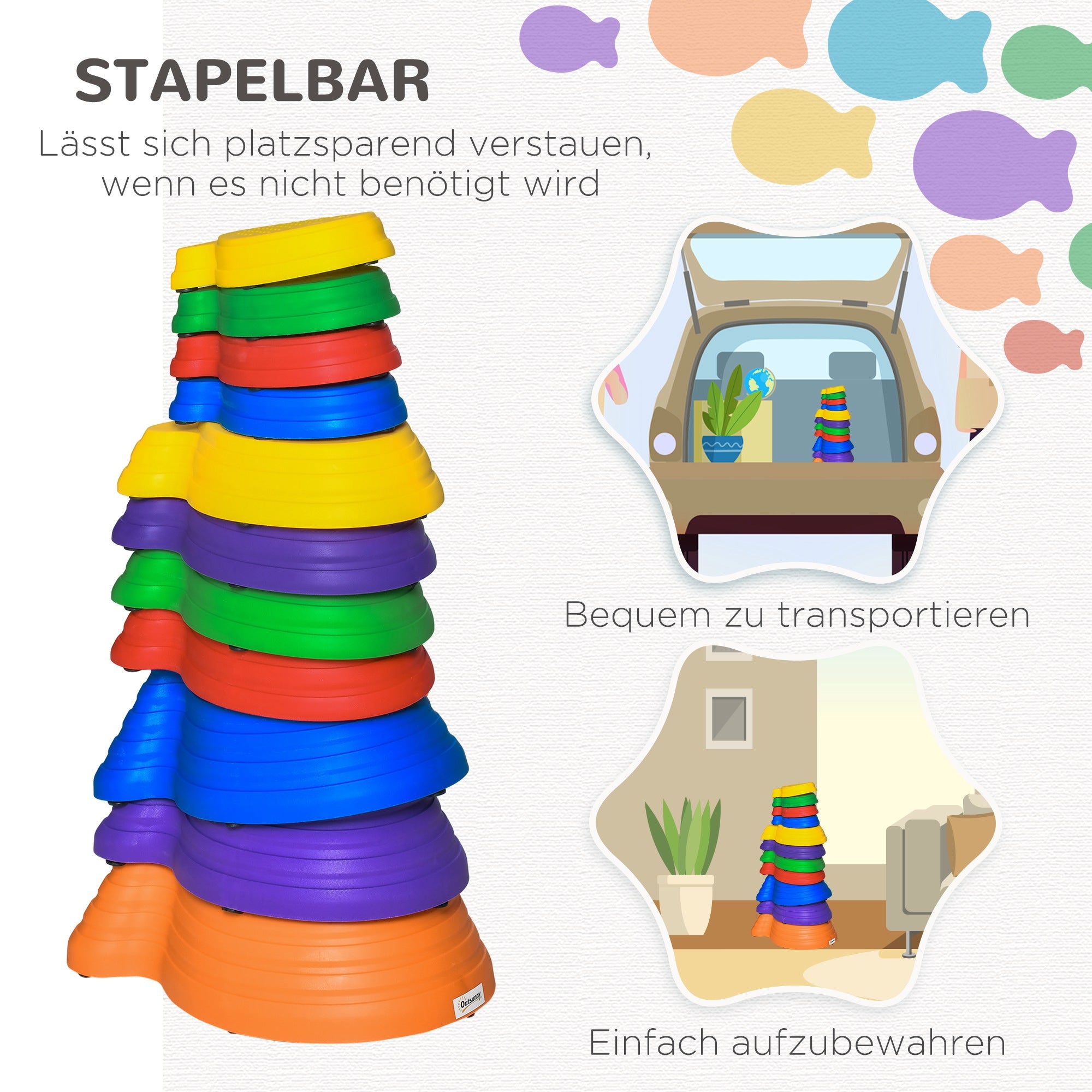 Outsunny Balance-Steine, Trittsteine, 11 Stück, stapelbar, rutschfest, robust, für innen und außen, belastbar bis 100 kg