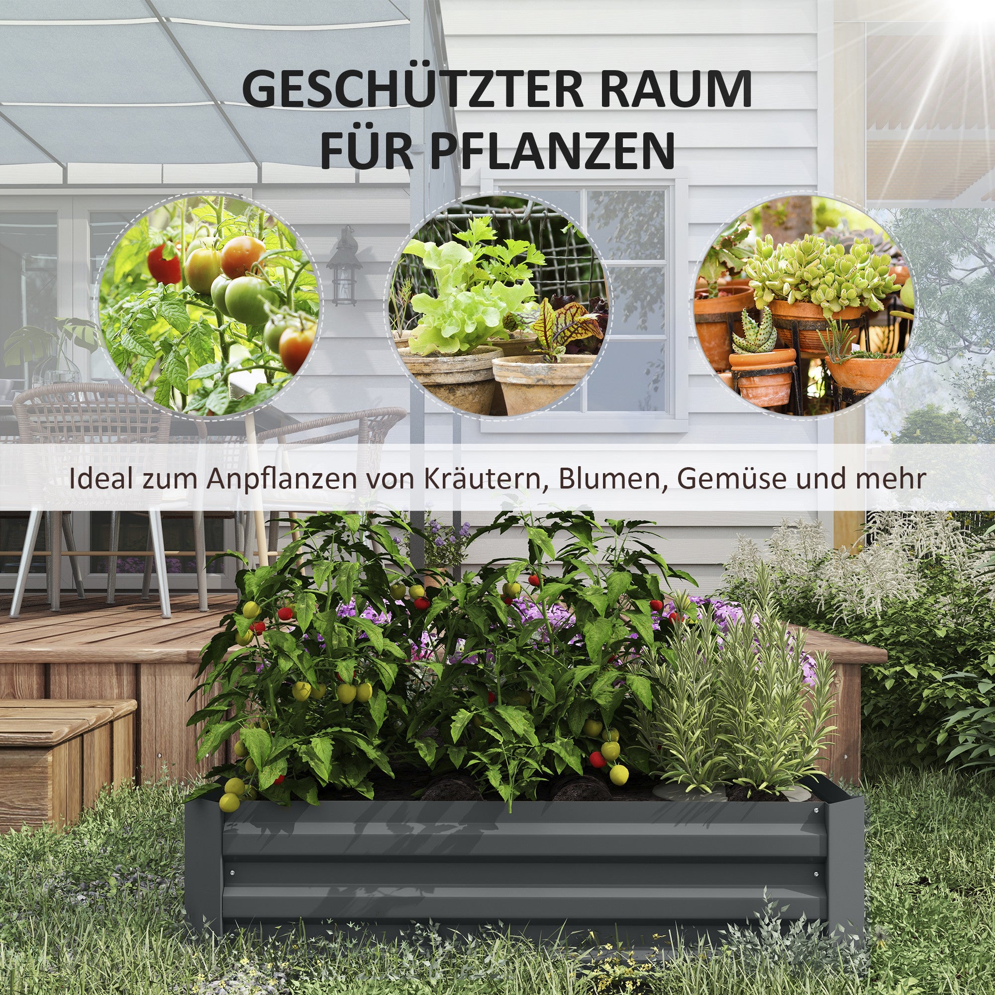 Outsunny 2er Set Pflanzkasten, Blumenkasten, Blumenkübel für Garten, Terrasse, Verzinkter Stahl, 100 x 100 x 30 cm, Dunkelgrau