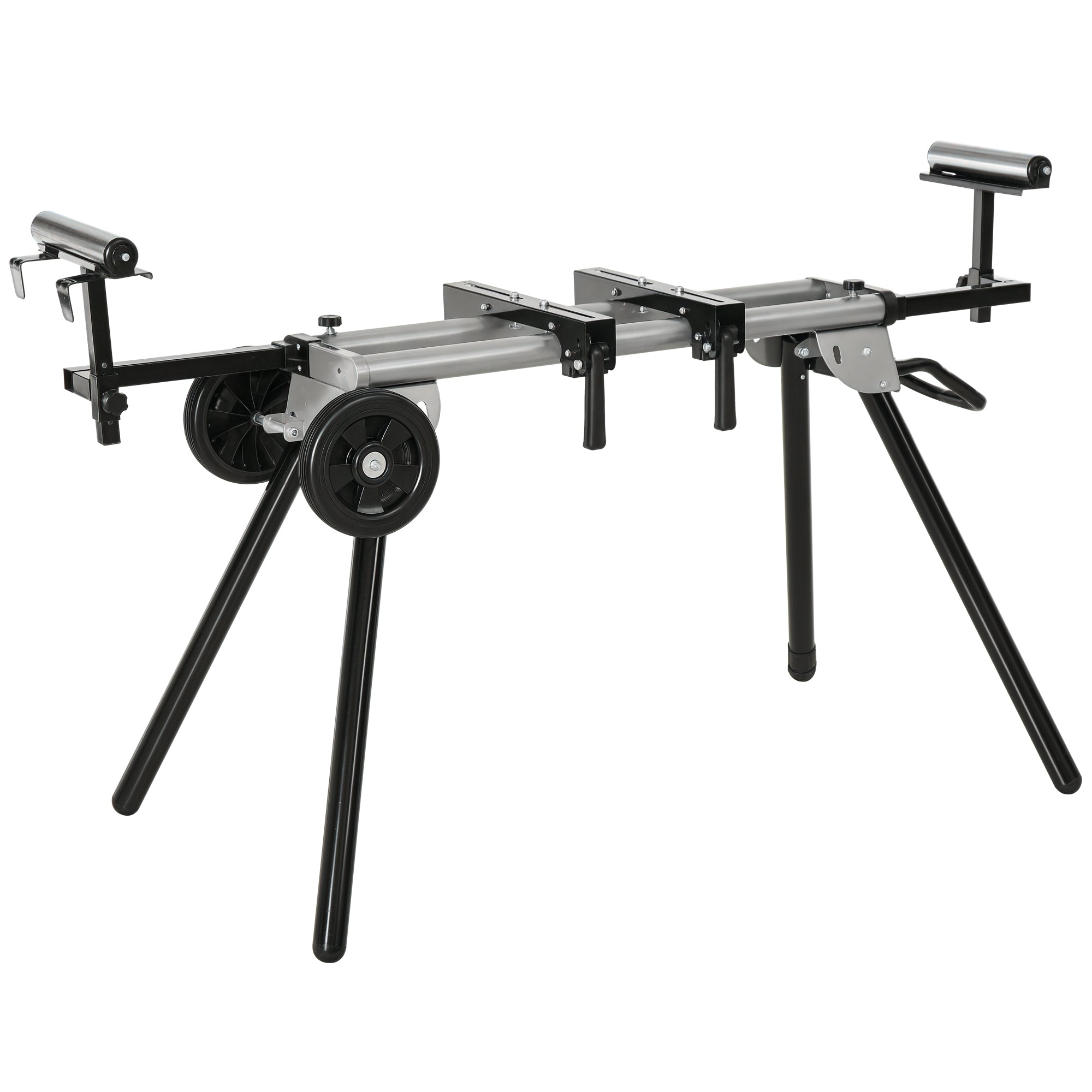 DURHAND Untergestell für Kappsägen Arbeitstisch für Kapp- und Gehrungssägen Sägengestell Kappsäge Stahl Schwarz+Silber Seitenverlängerung 123,5-245 cm