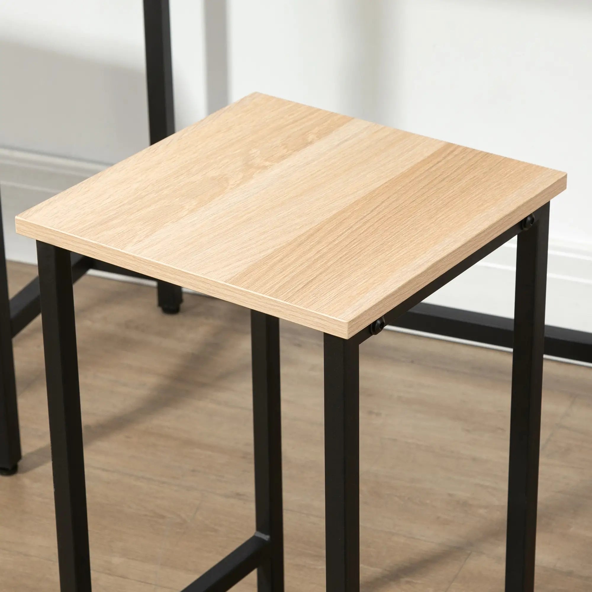 HOMCOM Bartisch-Set im Industrie-Design, 3-teilig, 1 Tisch, 2 Hocker, Schwarz + Natur