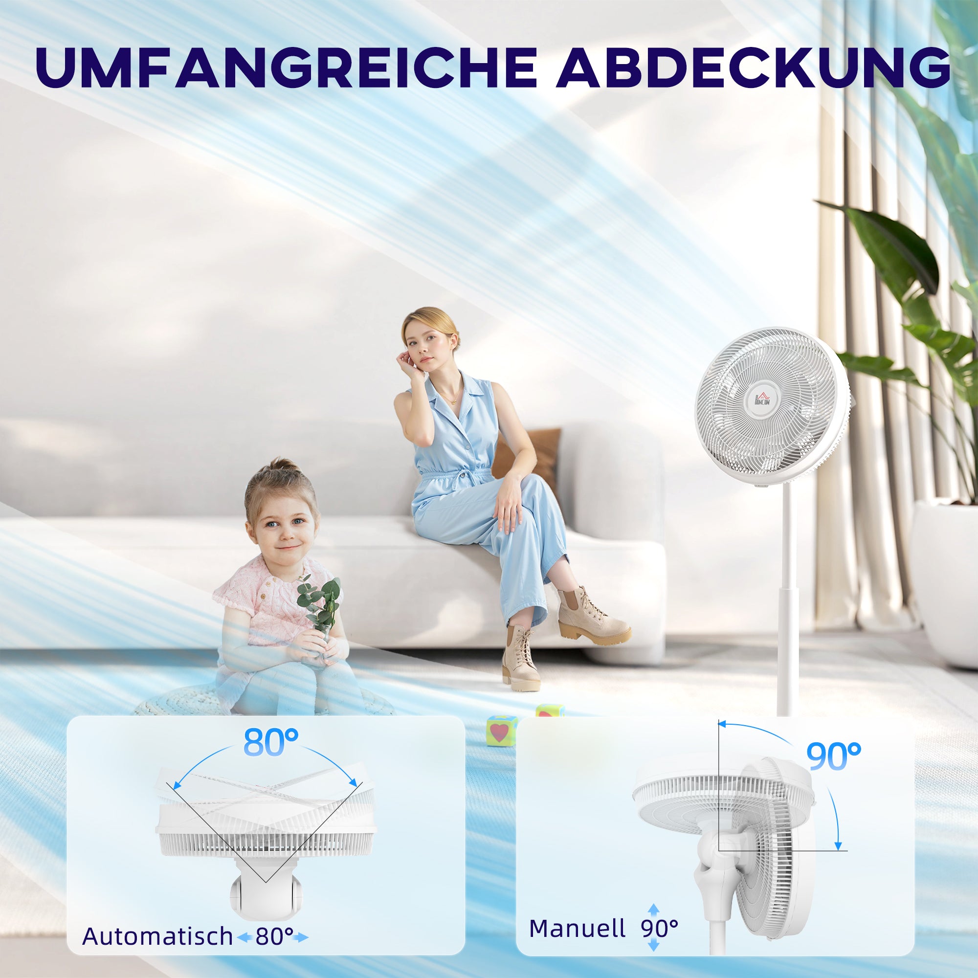 HOMCOM Ventilator, Klimaanlage, 3 Modi, LED-Anzeige, schwenkbar, Kunststoff, Weiß