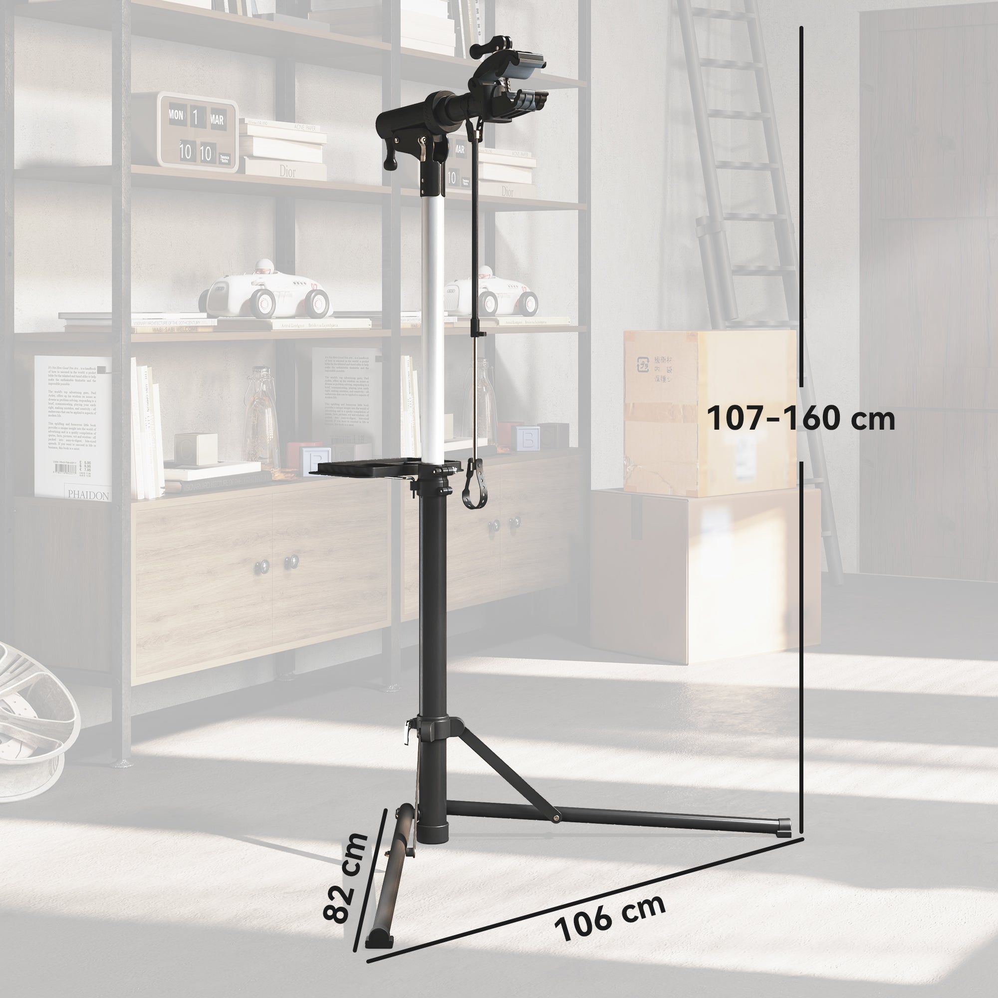 HOMCOM Fahrrad-Reparatur-Ständer, Halter für Fahrräder zum Warten und Reparieren, 40 kg belastbar, höhenverstellbar, Schwarz