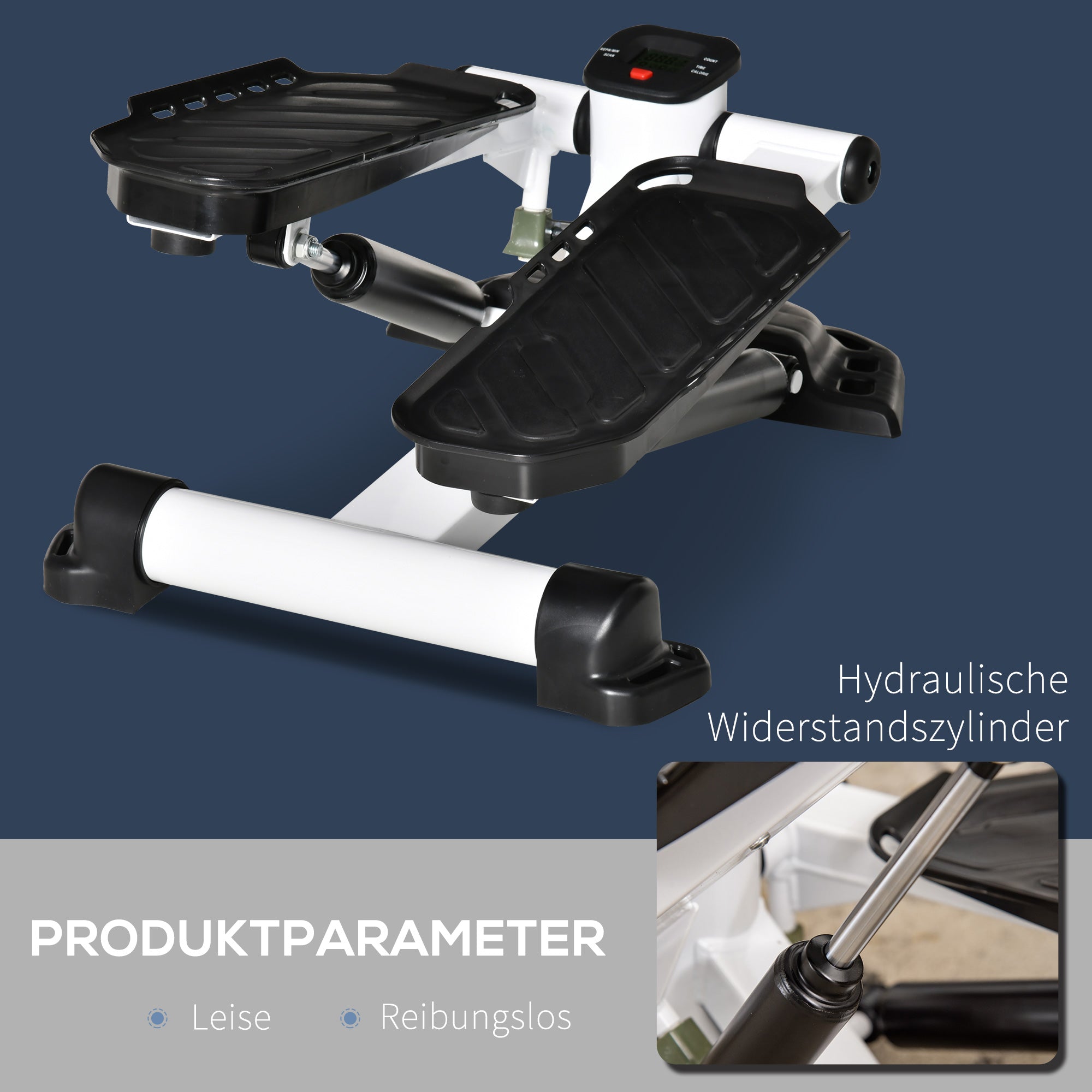HOMCOM Mini Stepper für Zuhause, Rutschfest Up-Down Stepper mit LCD-Anzeige, Stepper Hometrainer mit zwei großen Pedalen, Stahl, Schwarz