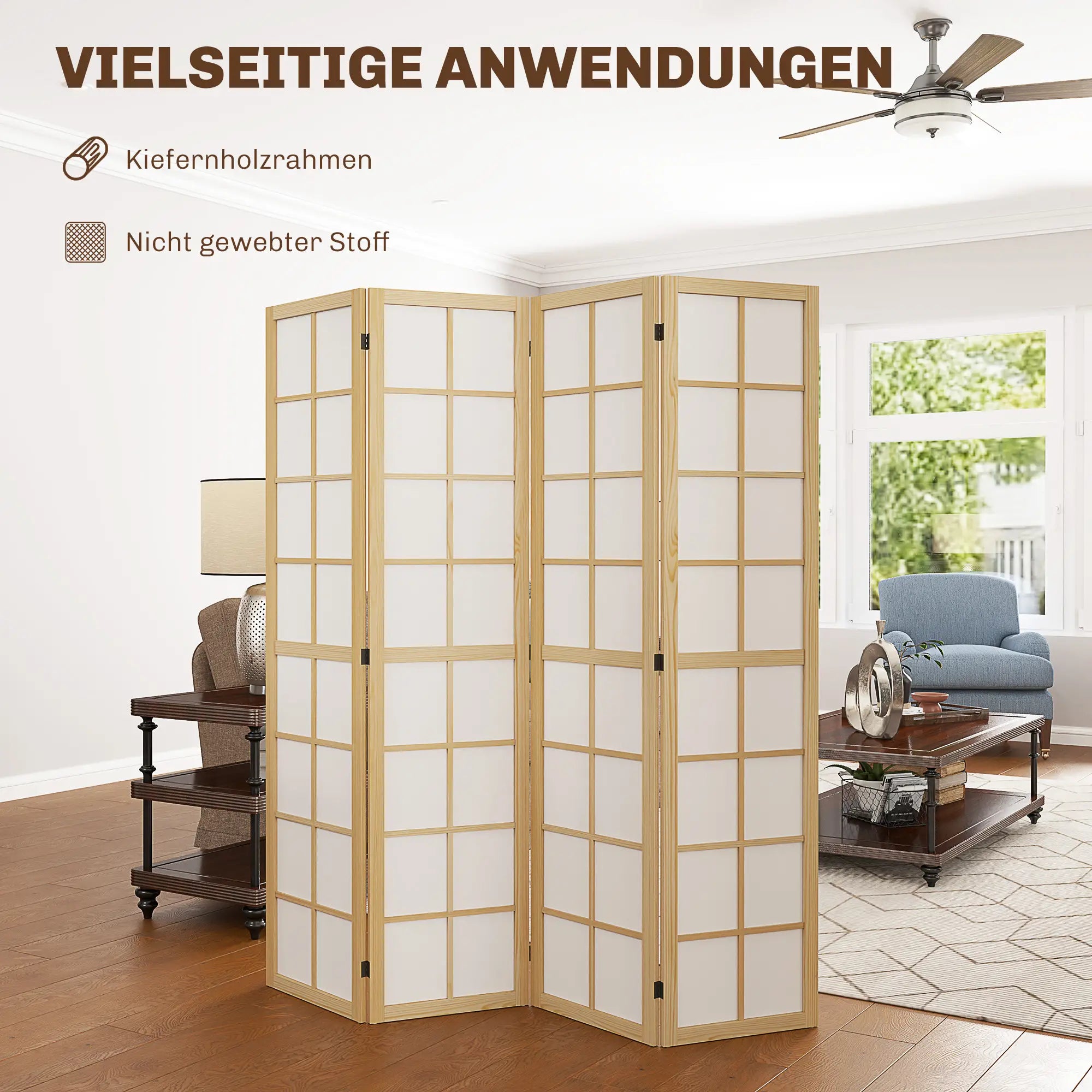HOMCOM Faltbarer Raumtrenner, freistehender Sichtschutz für Wohnzimmer, Schlafzimmer, Büro, 160 x 170 cm